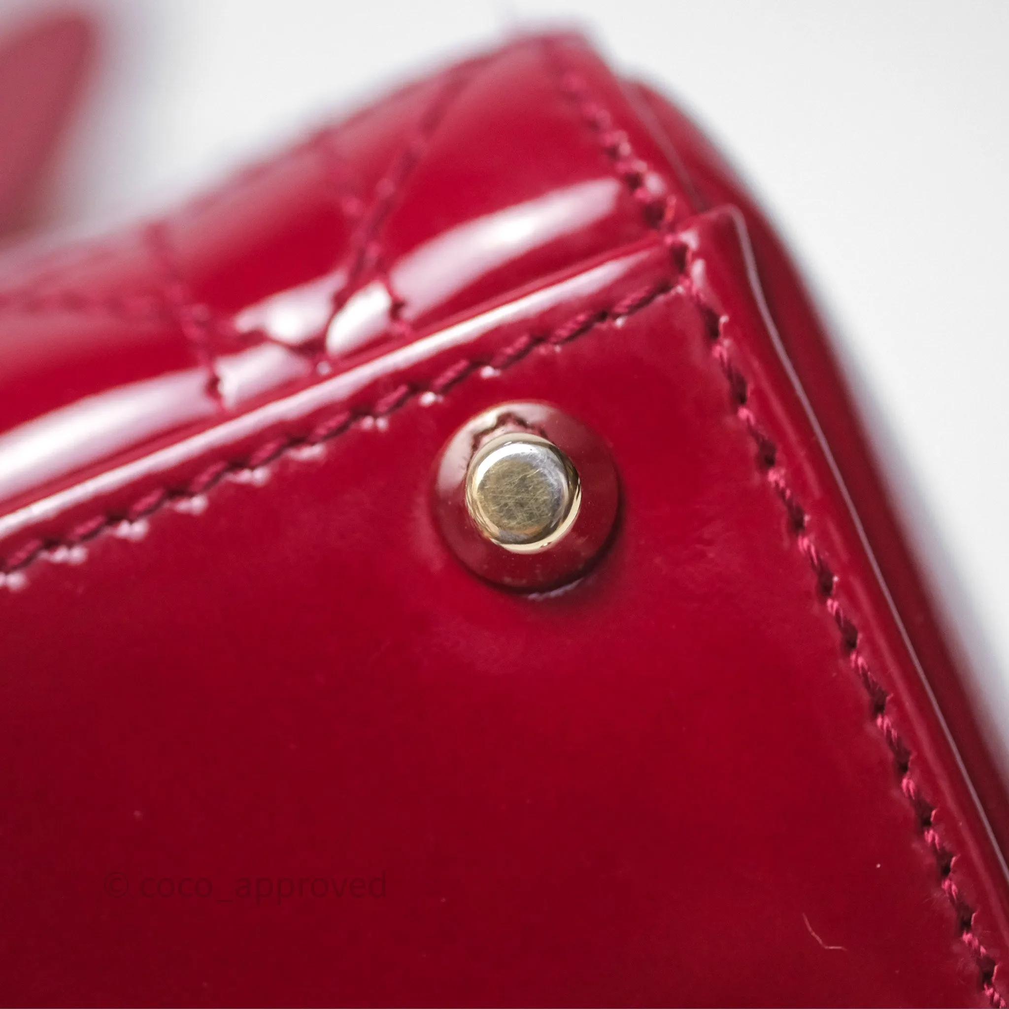 Christian Dior Mini Lady Dior Red Patent Cannage Gold Hardware