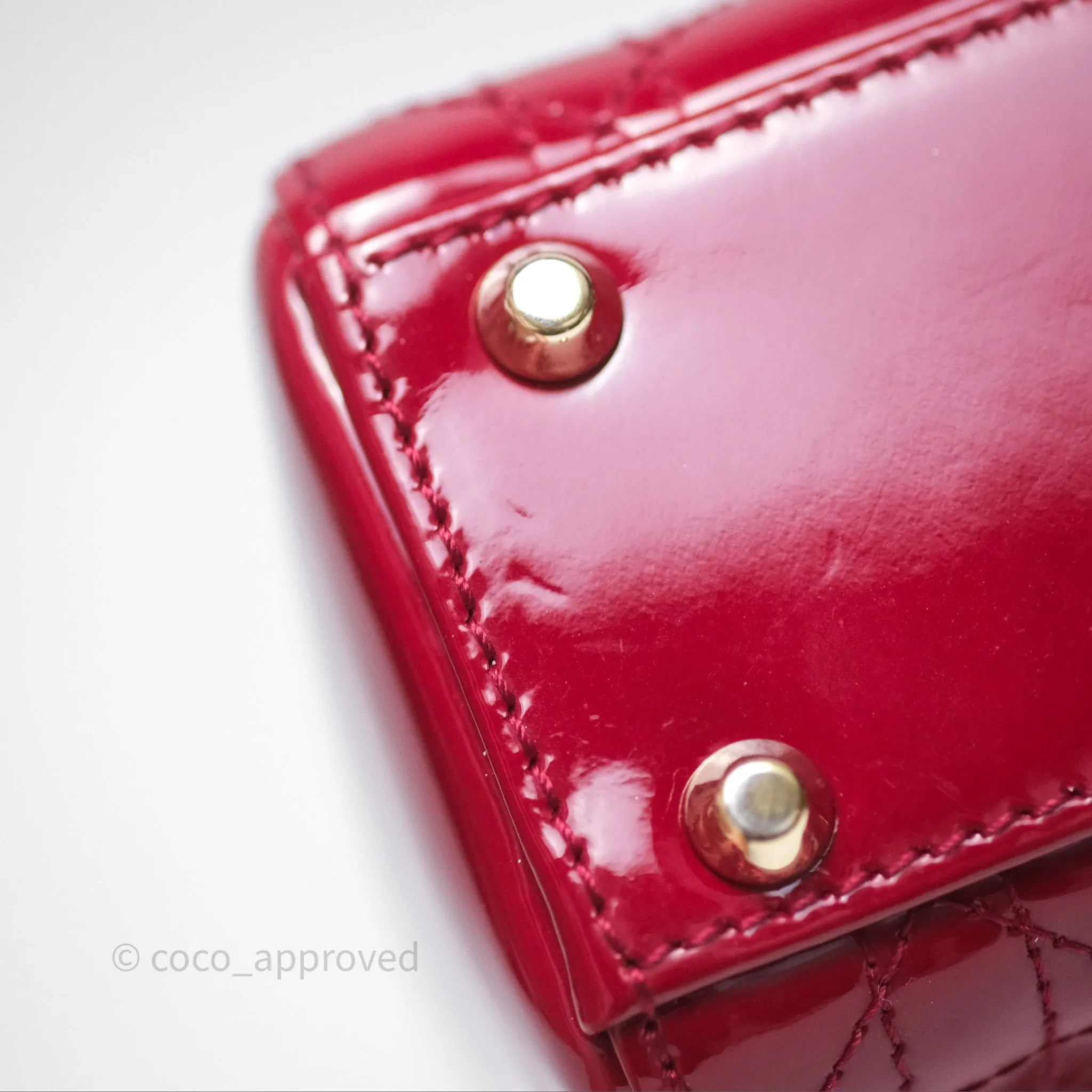 Christian Dior Mini Lady Dior Red Patent Cannage Gold Hardware