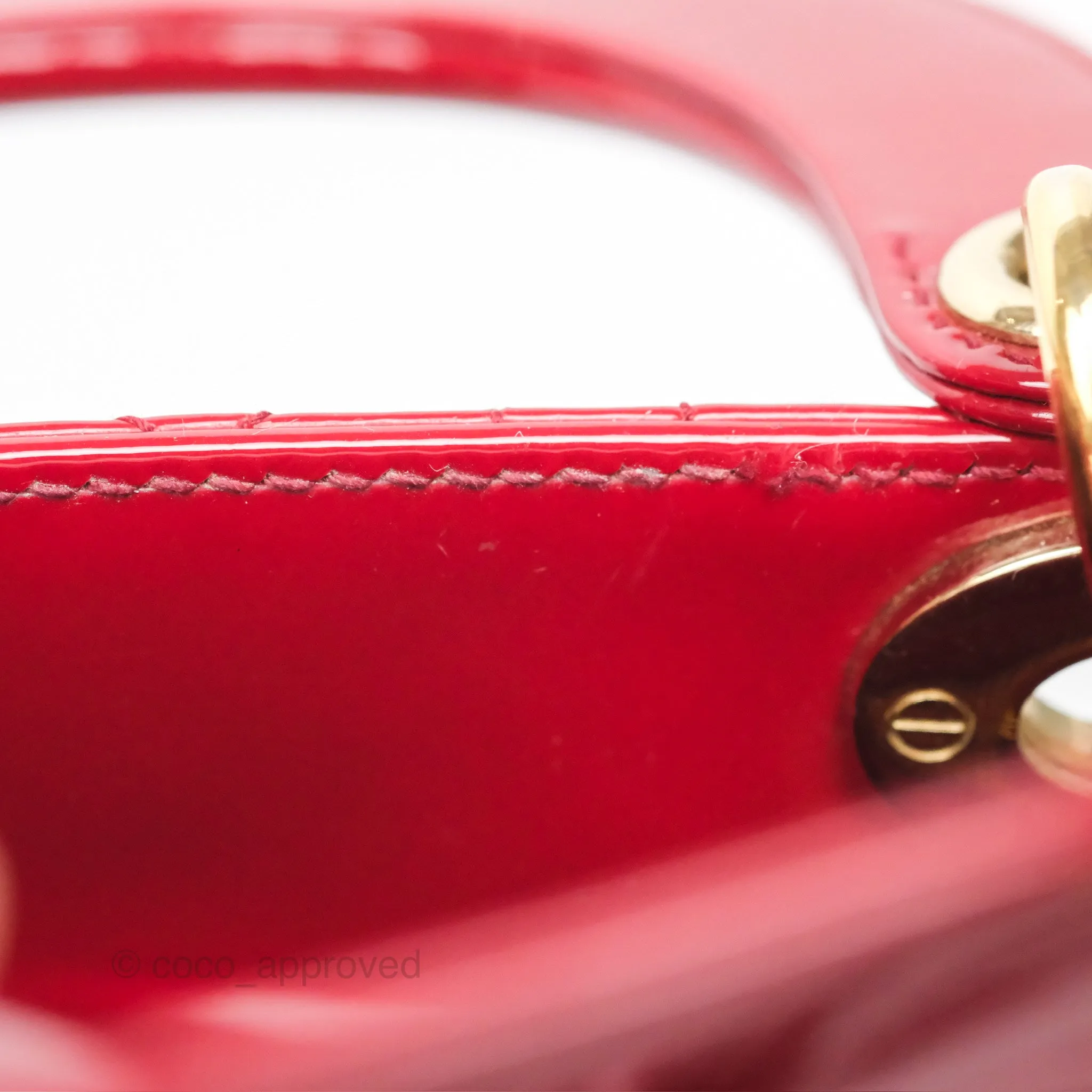 Christian Dior Mini Lady Dior Red Patent Cannage Gold Hardware
