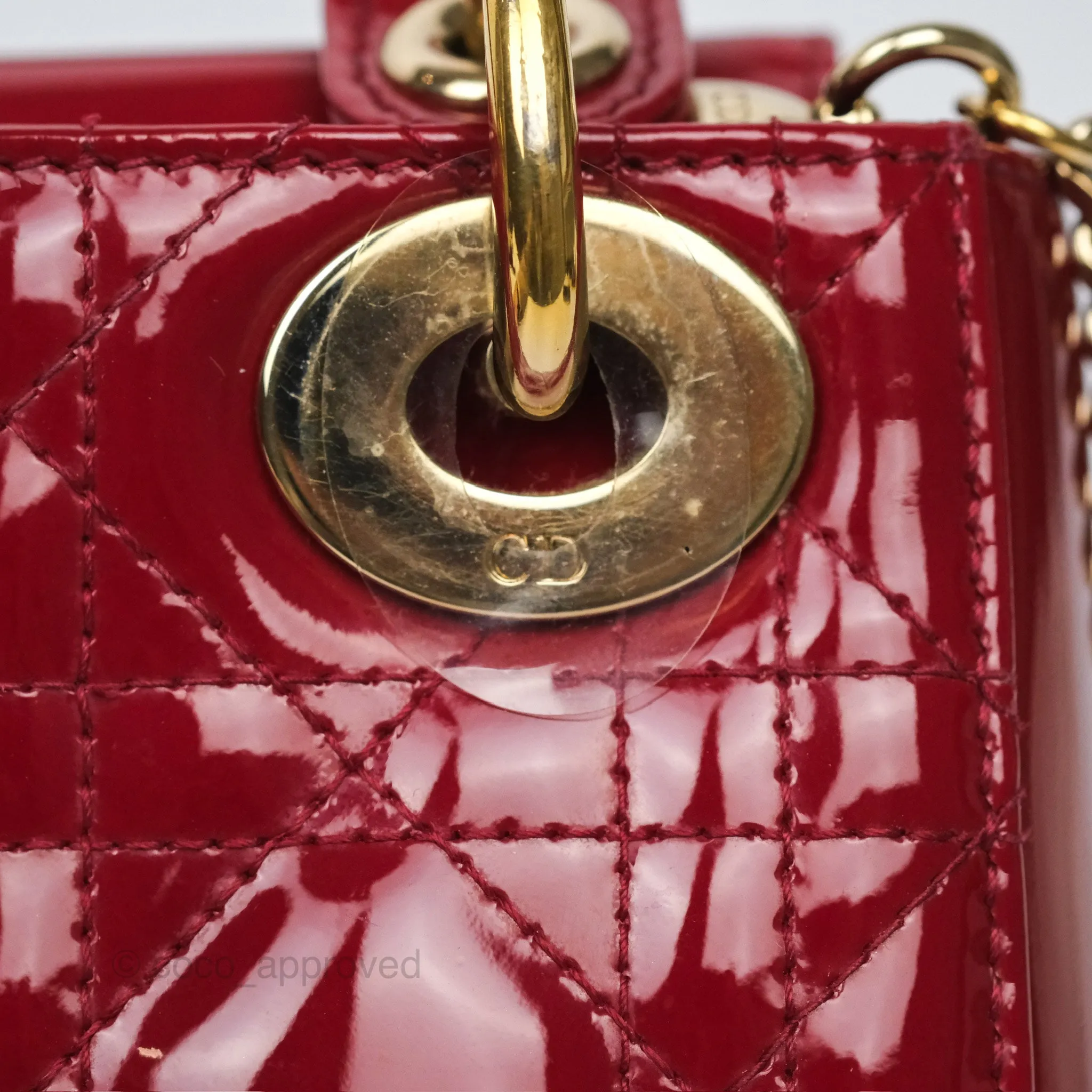 Christian Dior Mini Lady Dior Red Patent Cannage Gold Hardware