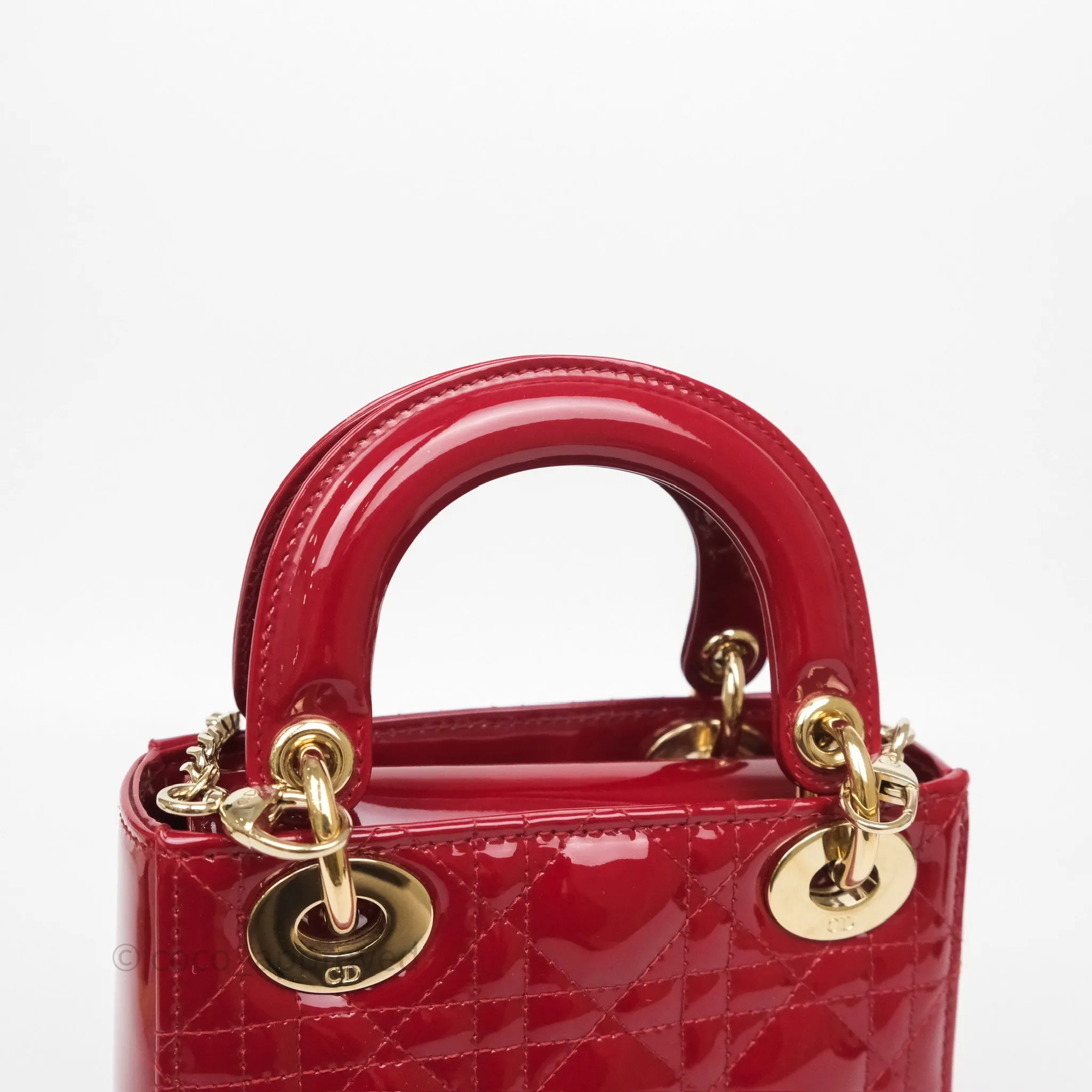 Christian Dior Mini Lady Dior Red Patent Cannage Gold Hardware