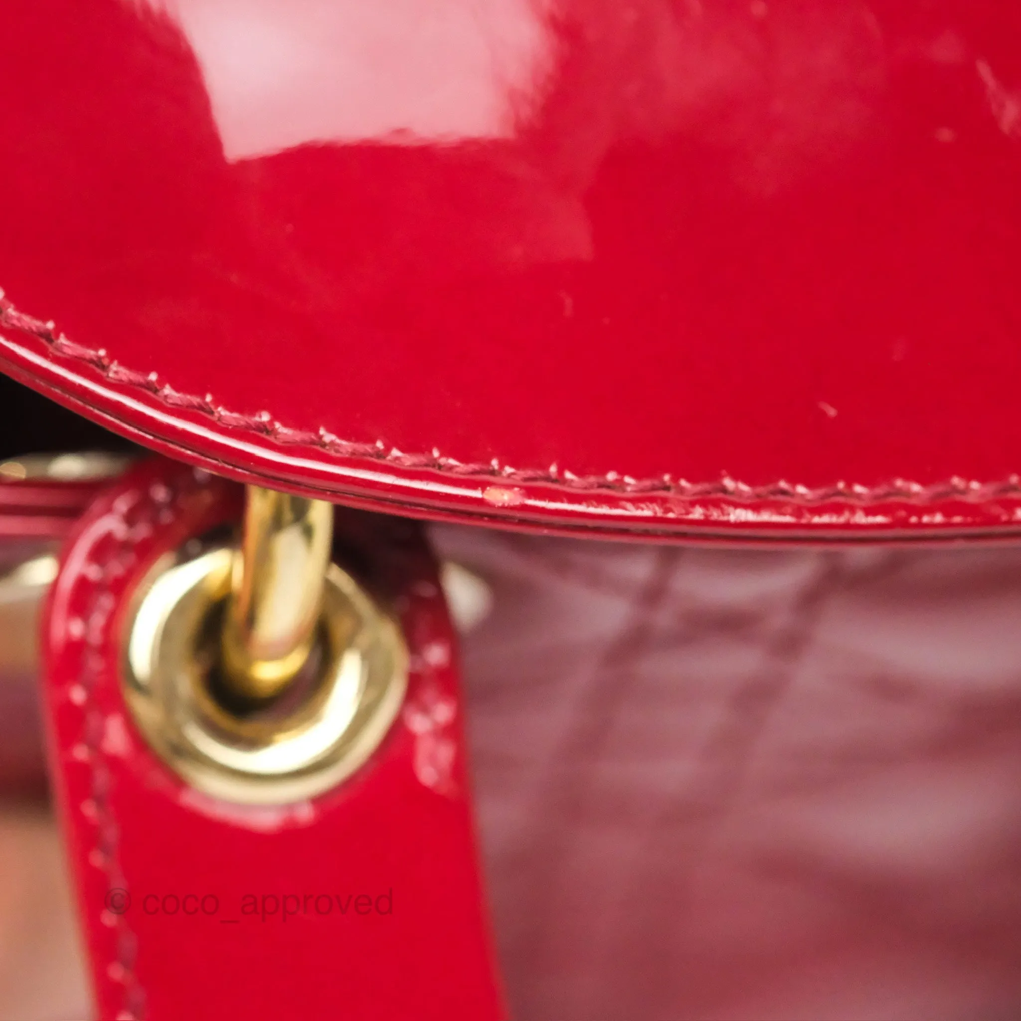 Christian Dior Mini Lady Dior Red Patent Cannage Gold Hardware