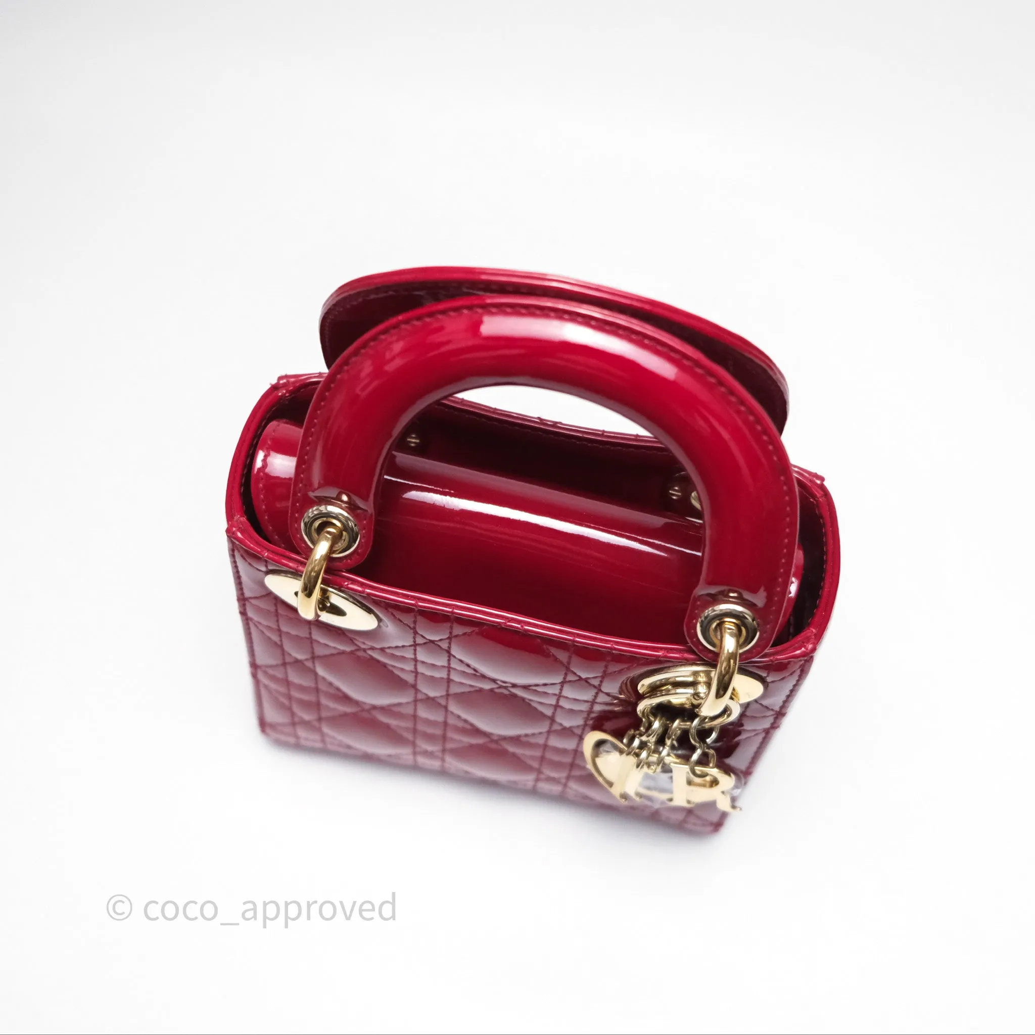 Christian Dior Mini Lady Dior Red Patent Cannage Gold Hardware