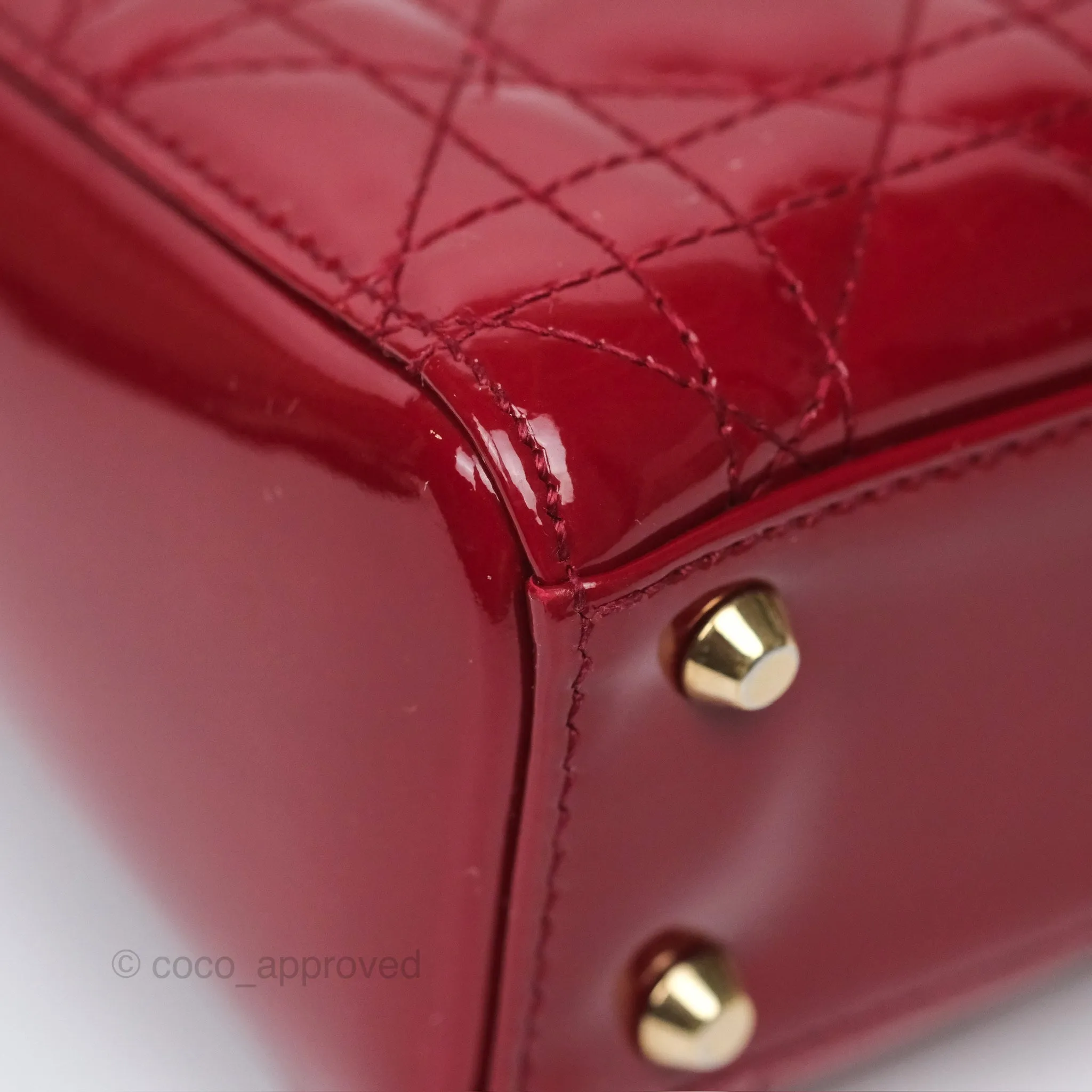 Christian Dior Mini Lady Dior Red Patent Cannage Gold Hardware