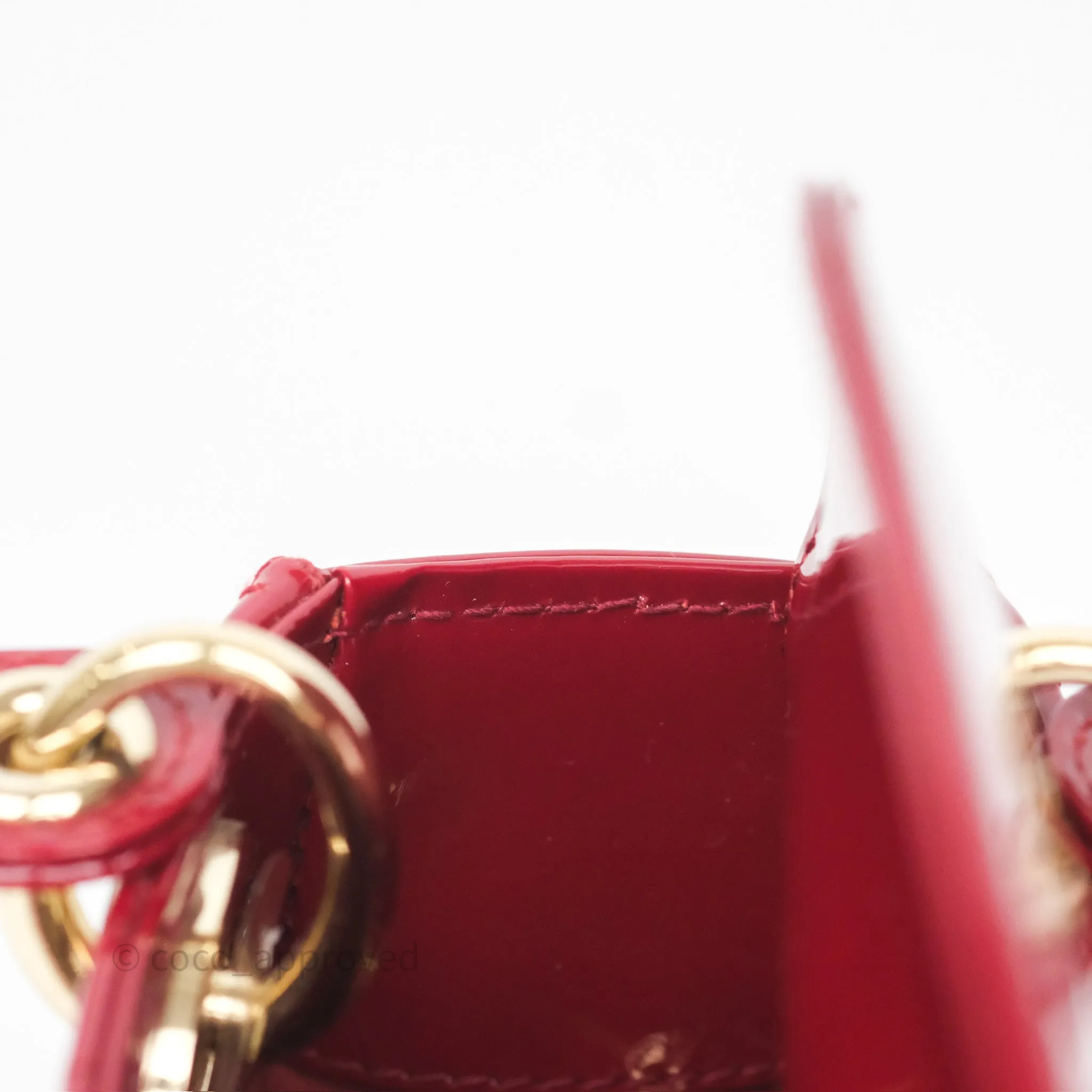 Christian Dior Mini Lady Dior Red Patent Cannage Gold Hardware