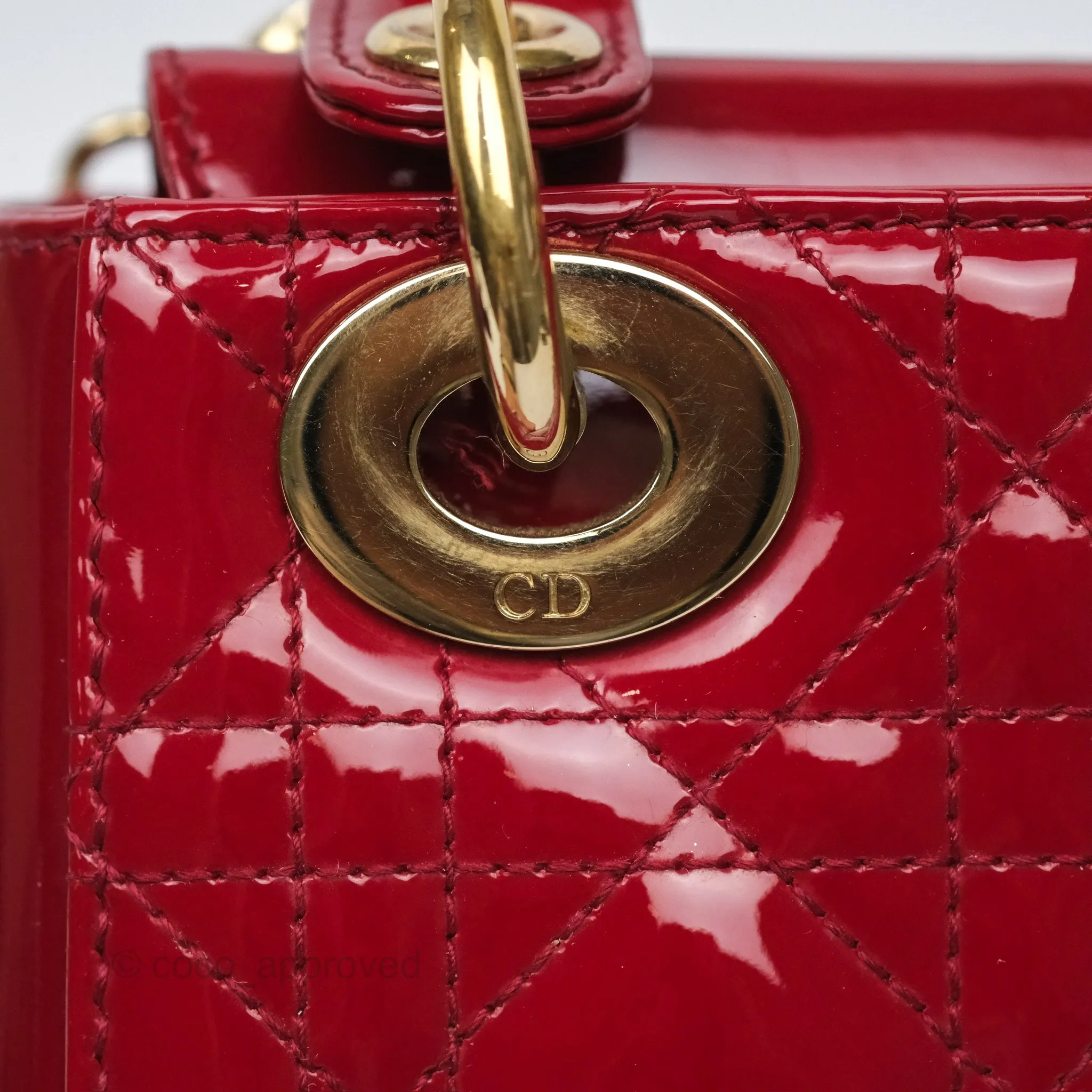 Christian Dior Mini Lady Dior Red Patent Cannage Gold Hardware
