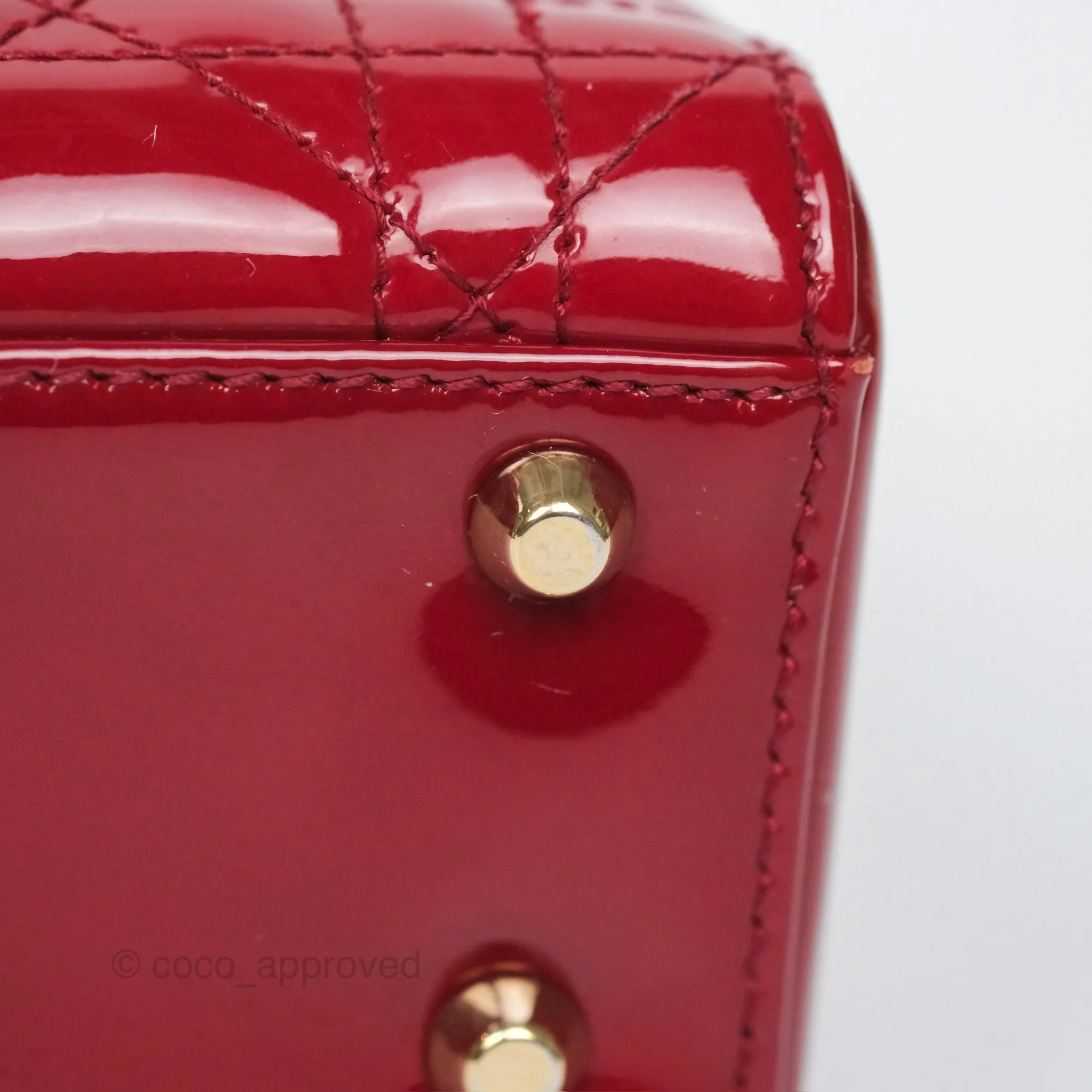 Christian Dior Mini Lady Dior Red Patent Cannage Gold Hardware