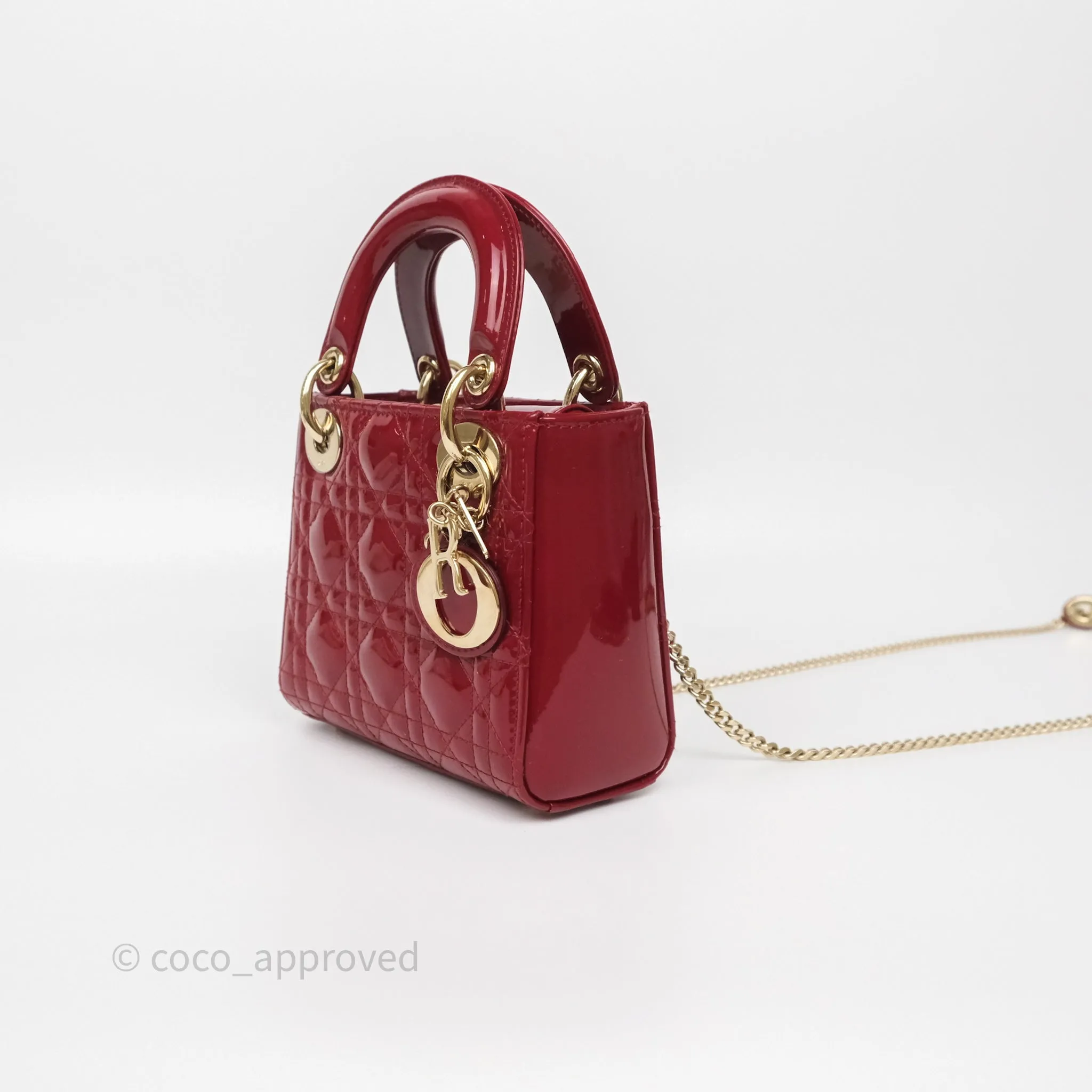 Christian Dior Mini Lady Dior Red Patent Cannage Gold Hardware