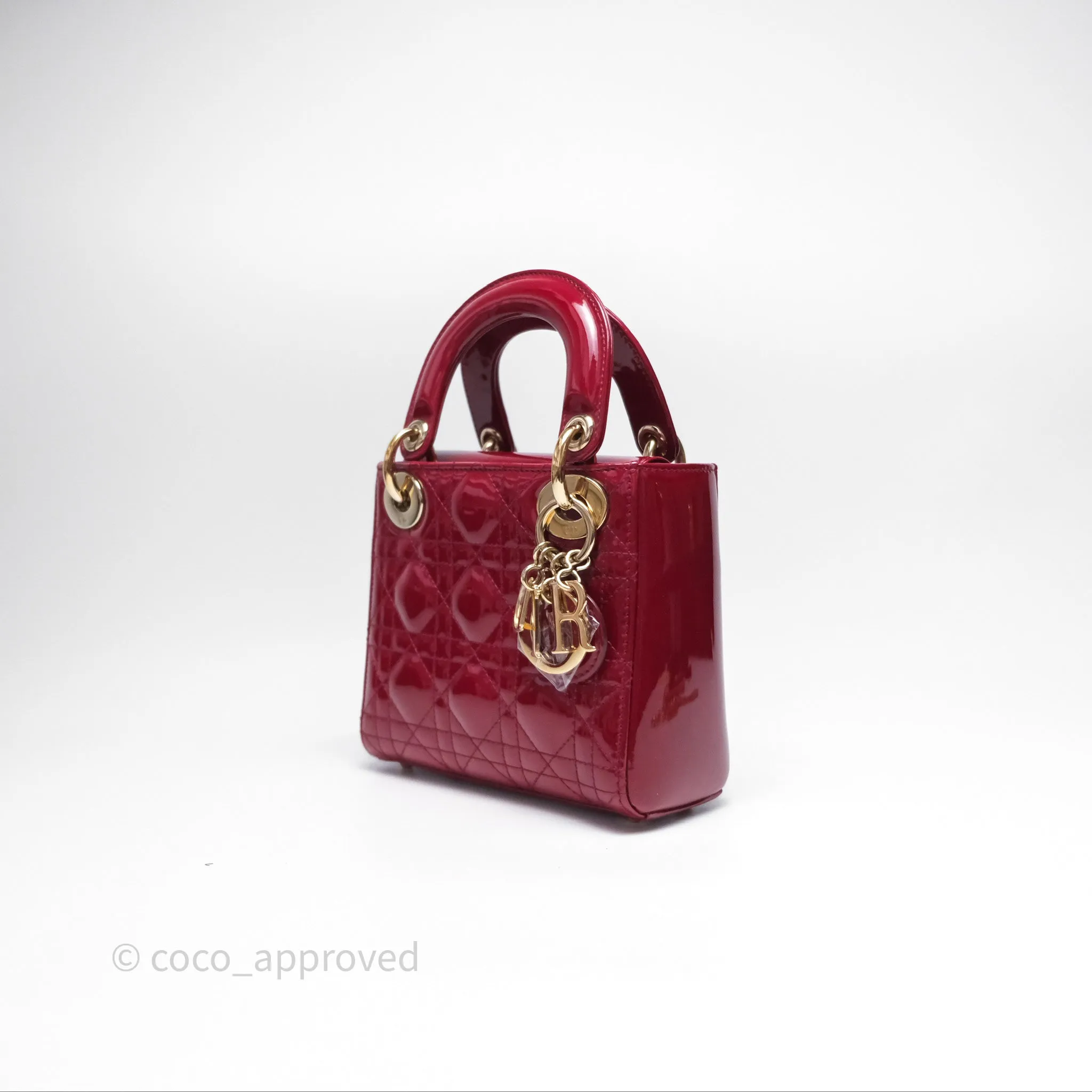 Christian Dior Mini Lady Dior Red Patent Cannage Gold Hardware