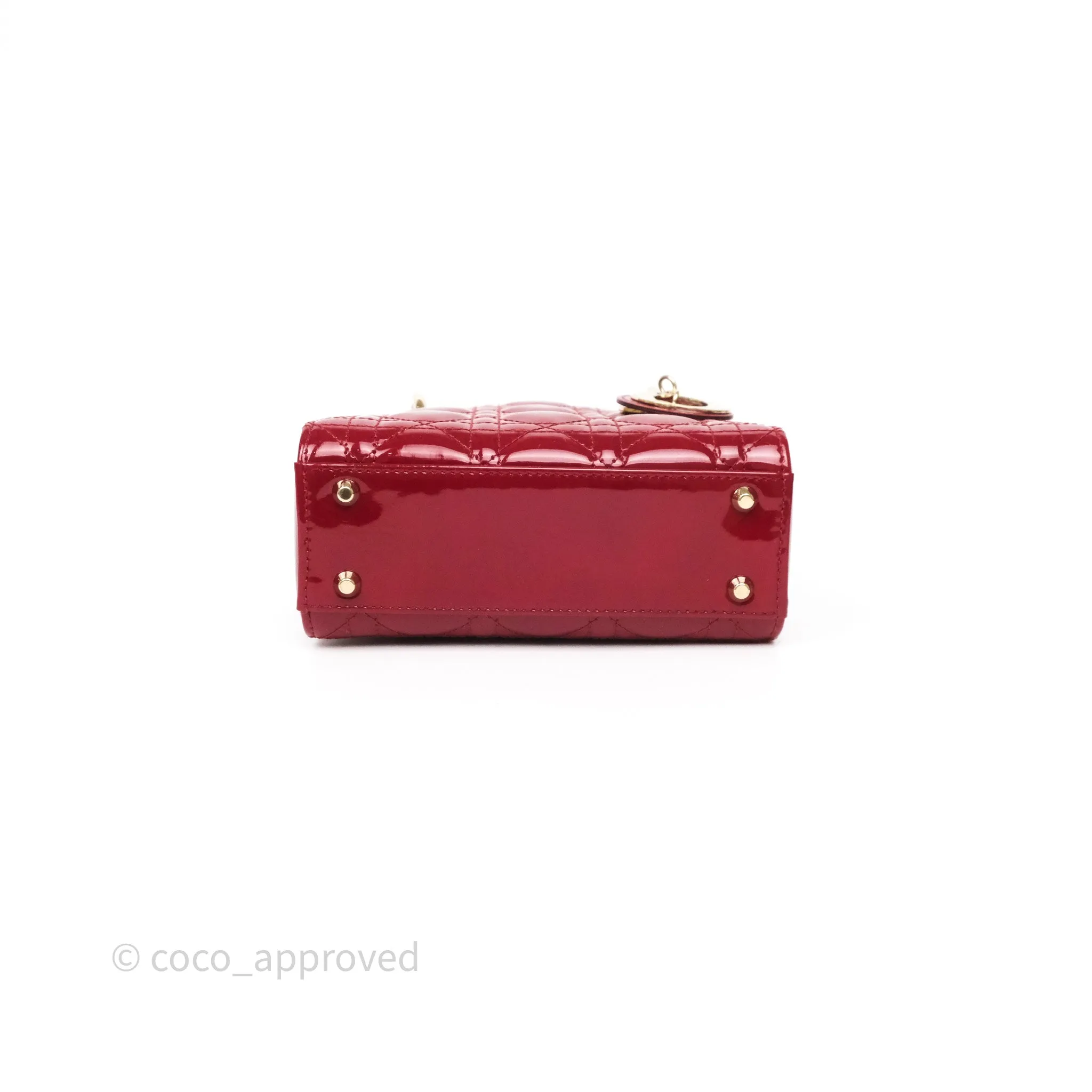 Christian Dior Mini Lady Dior Red Patent Cannage Gold Hardware