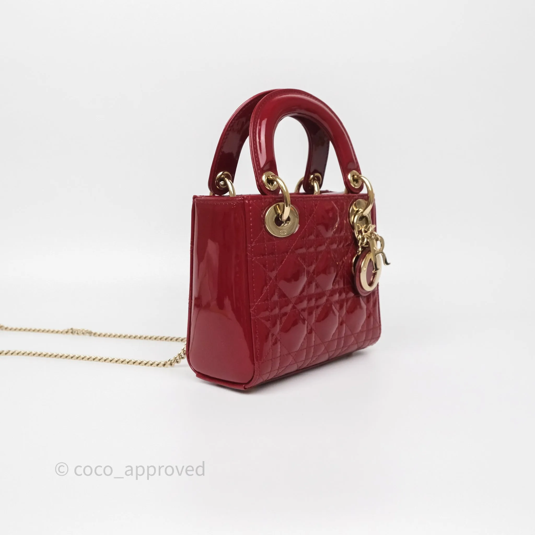 Christian Dior Mini Lady Dior Red Patent Cannage Gold Hardware