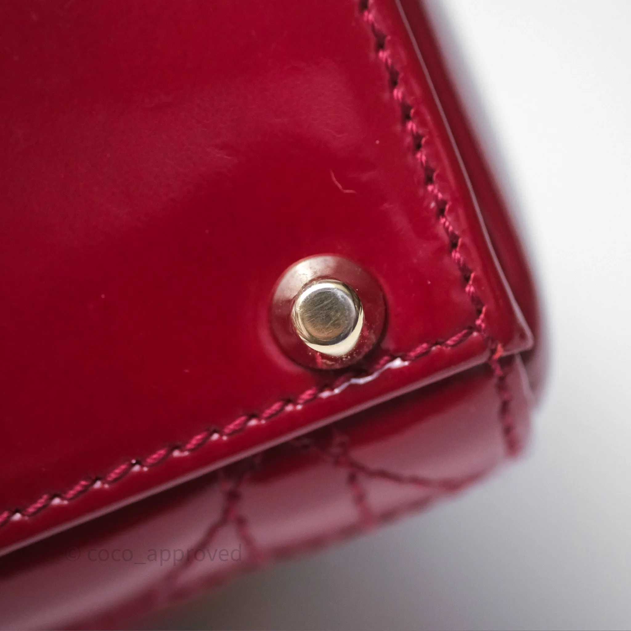 Christian Dior Mini Lady Dior Red Patent Cannage Gold Hardware