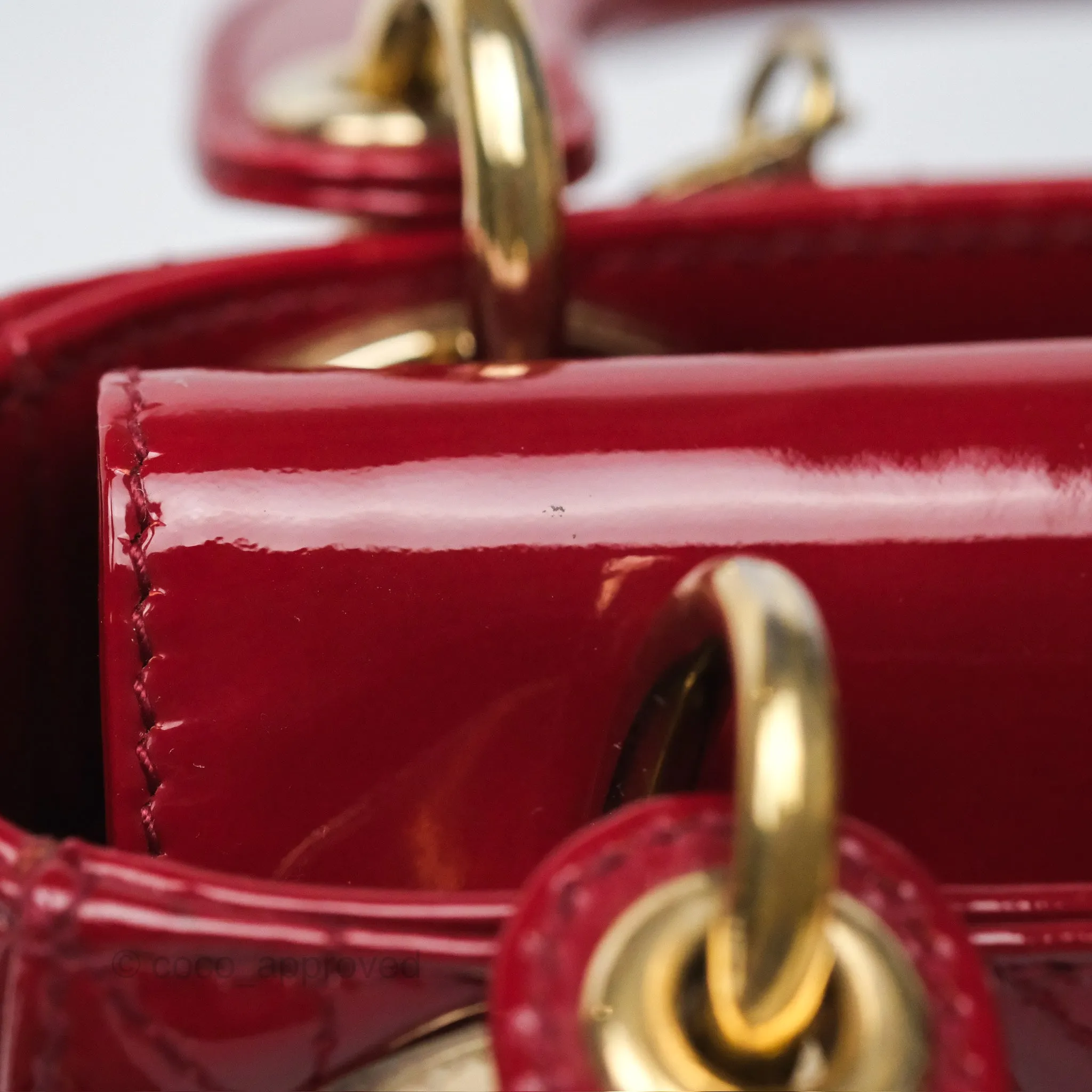 Christian Dior Mini Lady Dior Red Patent Cannage Gold Hardware
