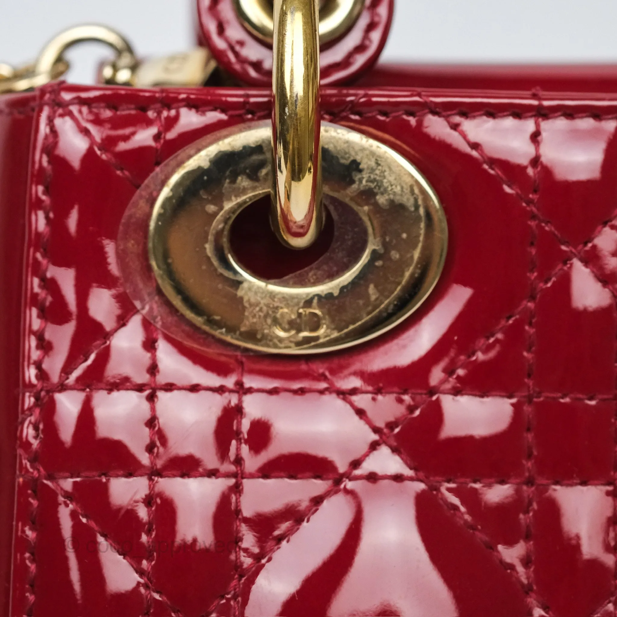 Christian Dior Mini Lady Dior Red Patent Cannage Gold Hardware
