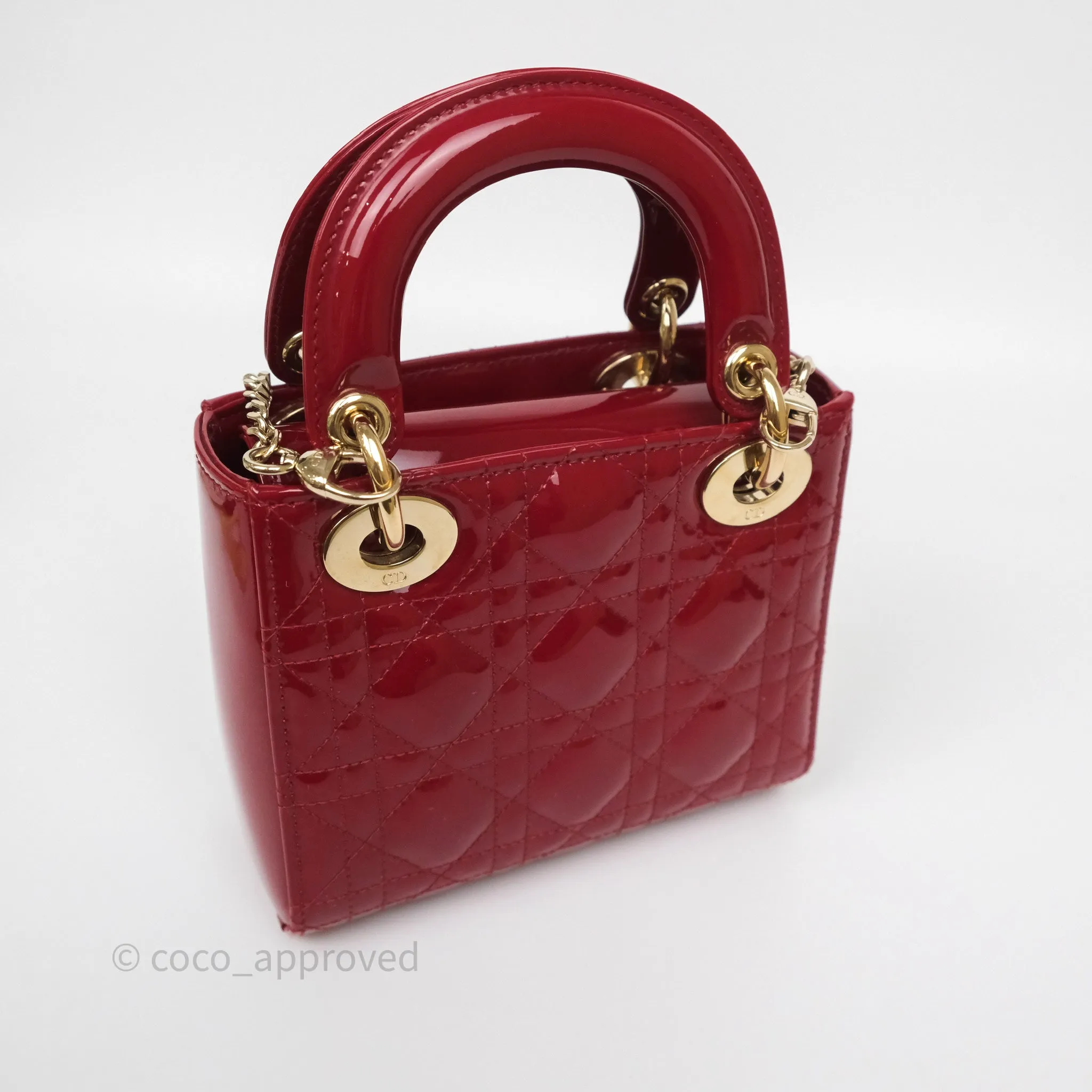 Christian Dior Mini Lady Dior Red Patent Cannage Gold Hardware