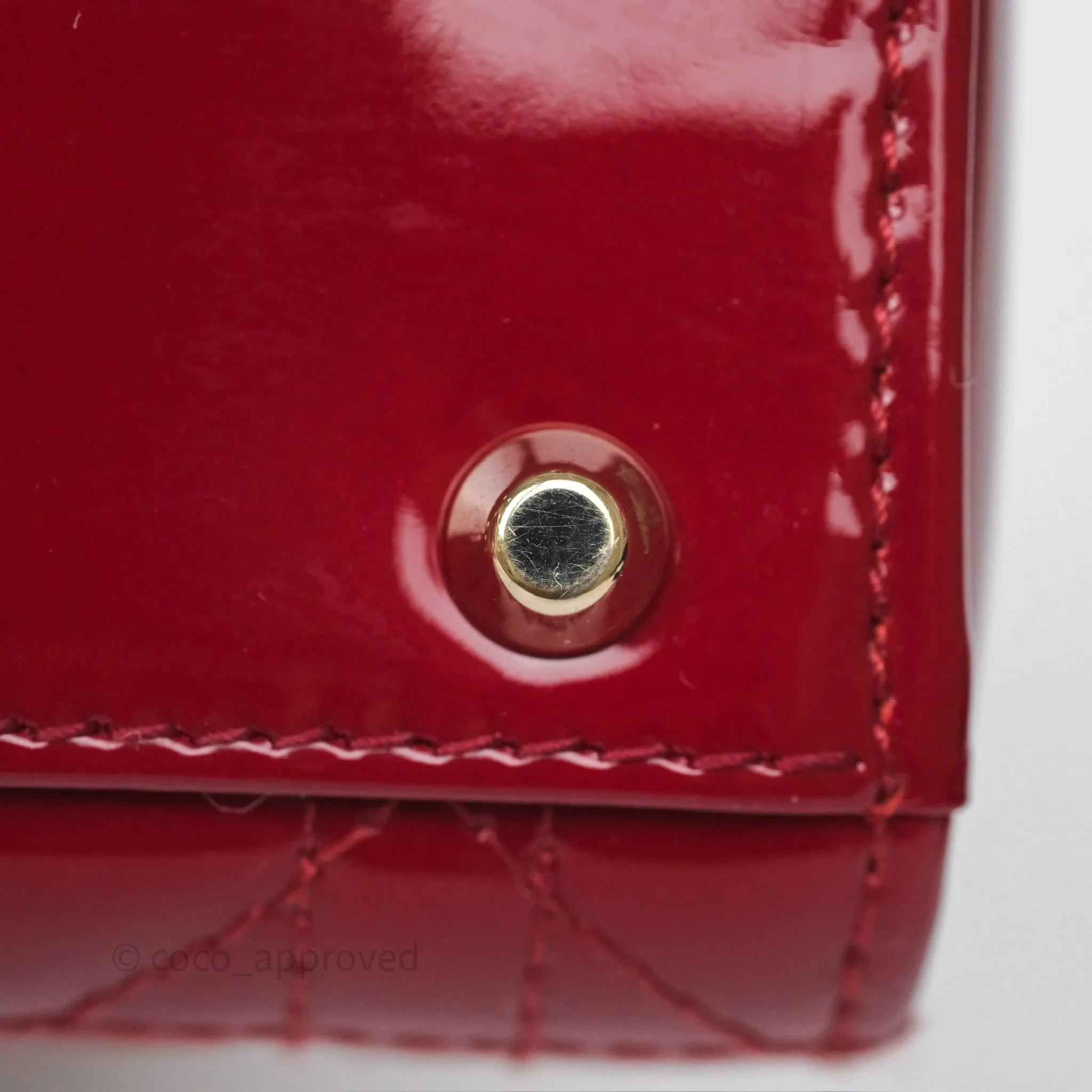 Christian Dior Mini Lady Dior Red Patent Cannage Gold Hardware