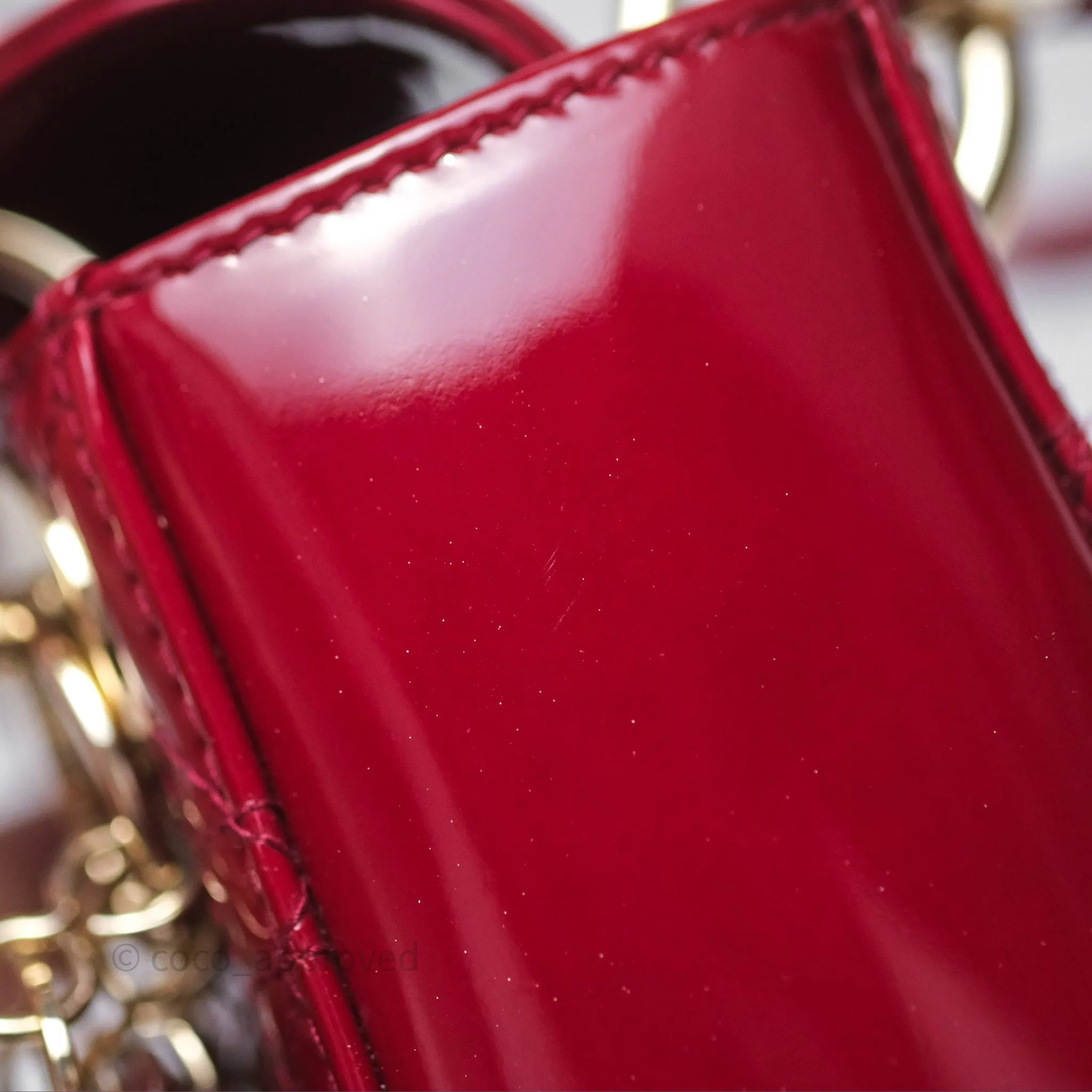 Christian Dior Mini Lady Dior Red Patent Cannage Gold Hardware