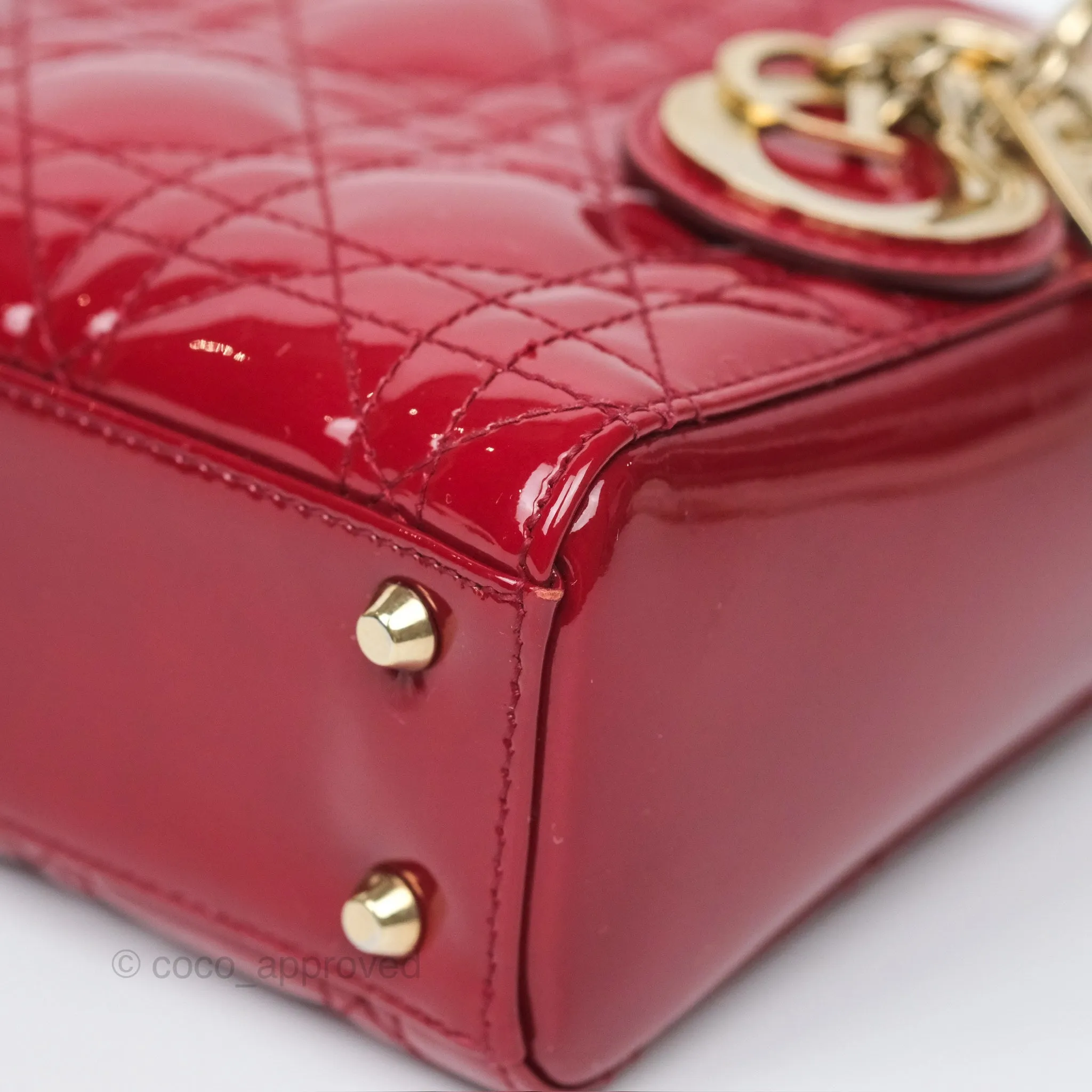 Christian Dior Mini Lady Dior Red Patent Cannage Gold Hardware