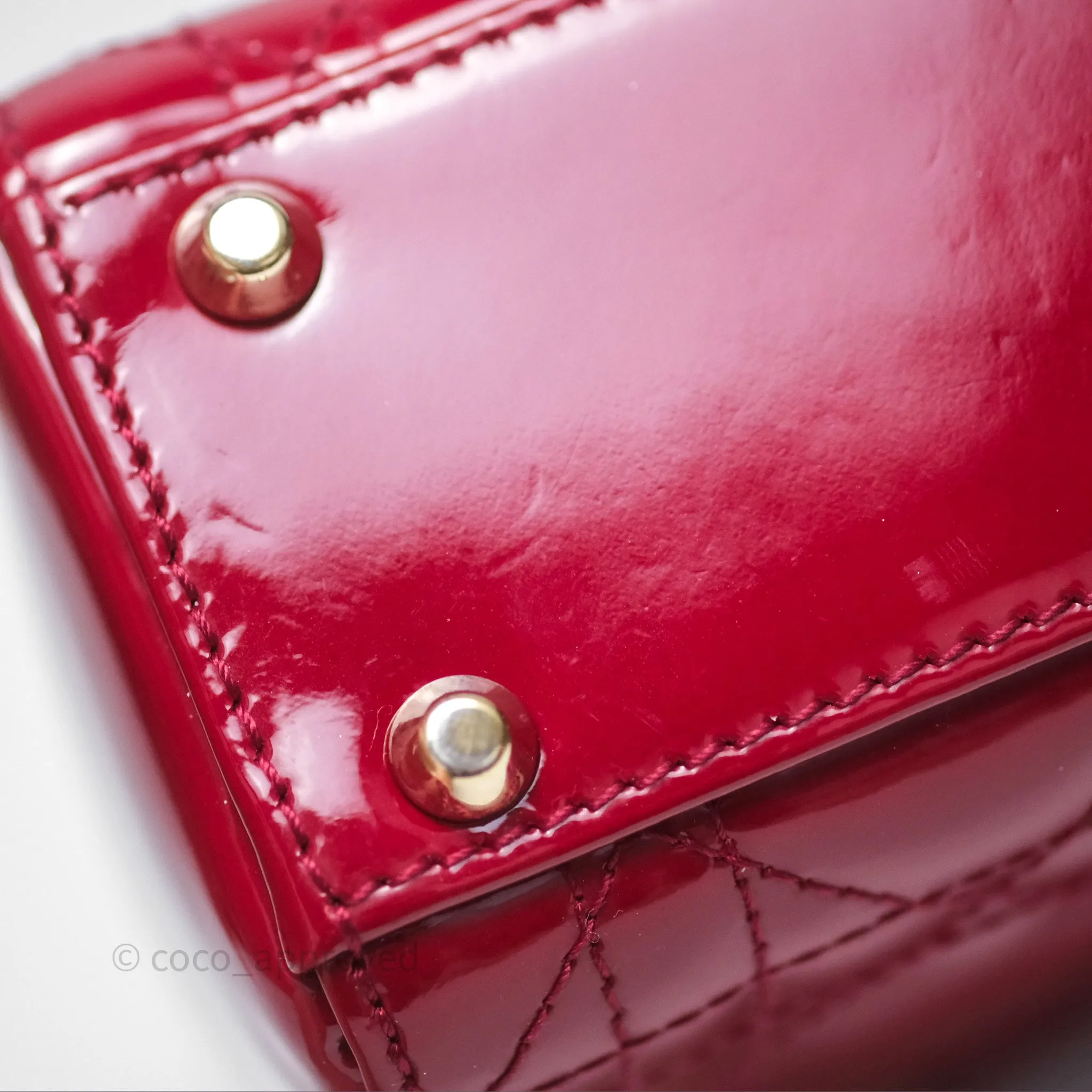 Christian Dior Mini Lady Dior Red Patent Cannage Gold Hardware