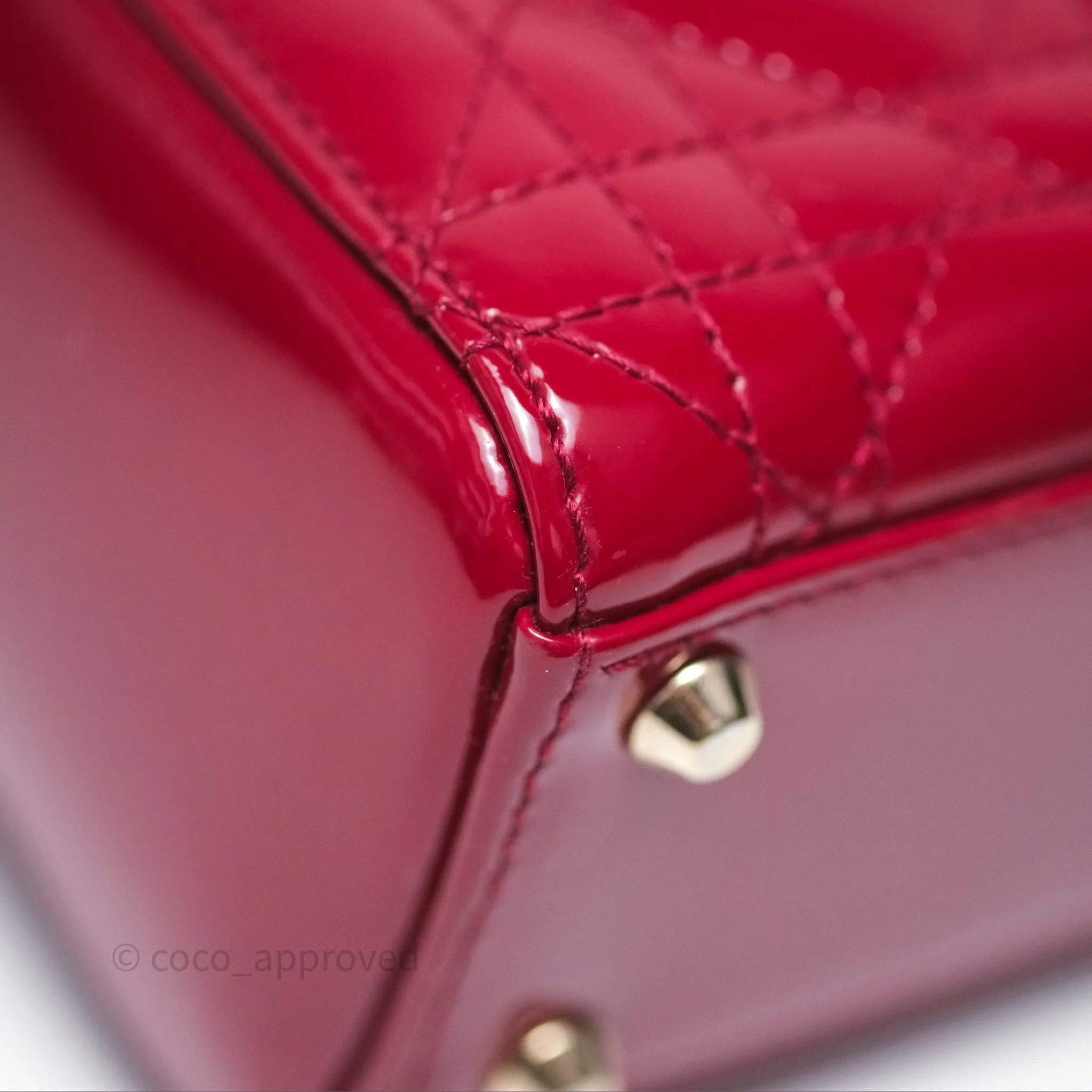 Christian Dior Mini Lady Dior Red Patent Cannage Gold Hardware