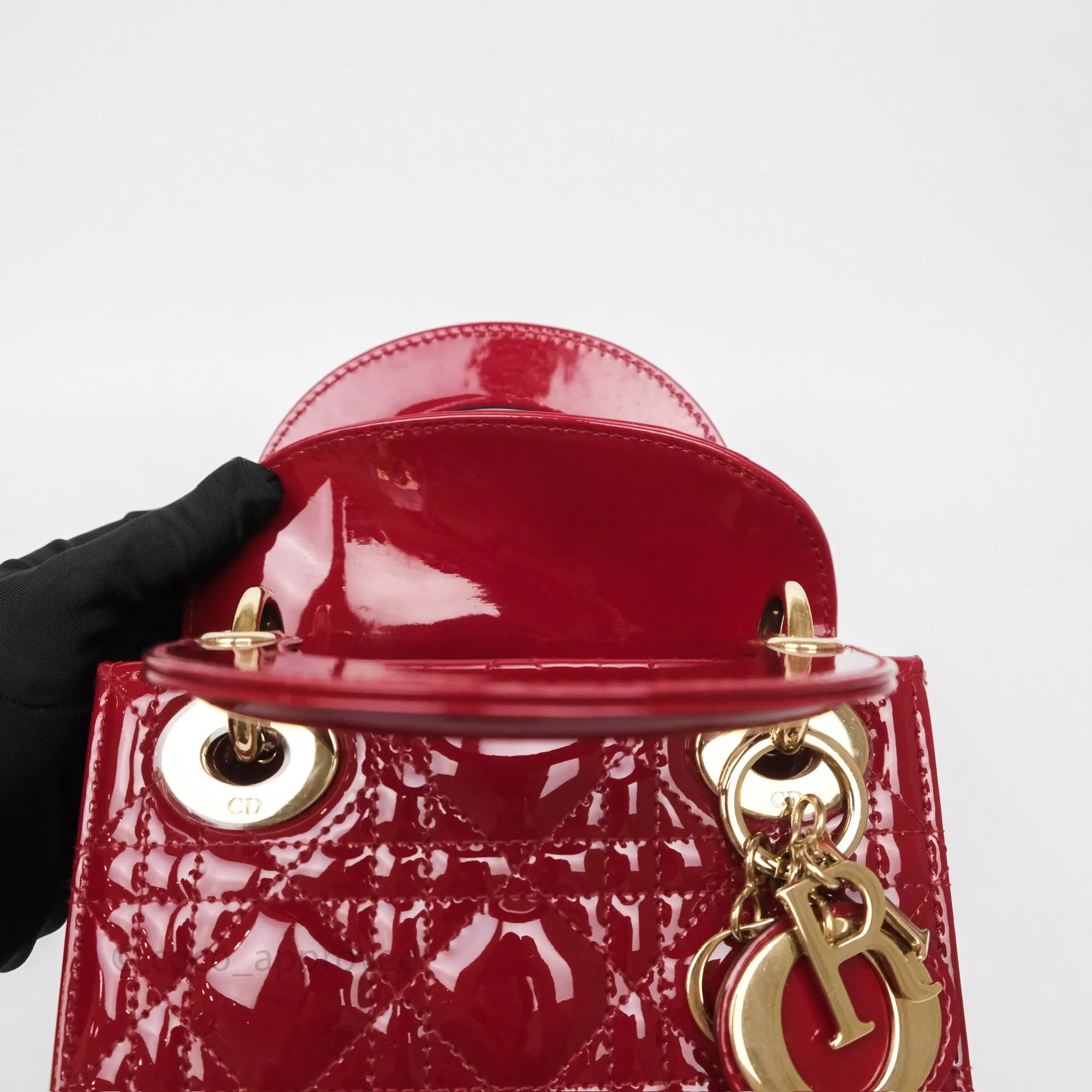 Christian Dior Mini Lady Dior Red Patent Cannage Gold Hardware