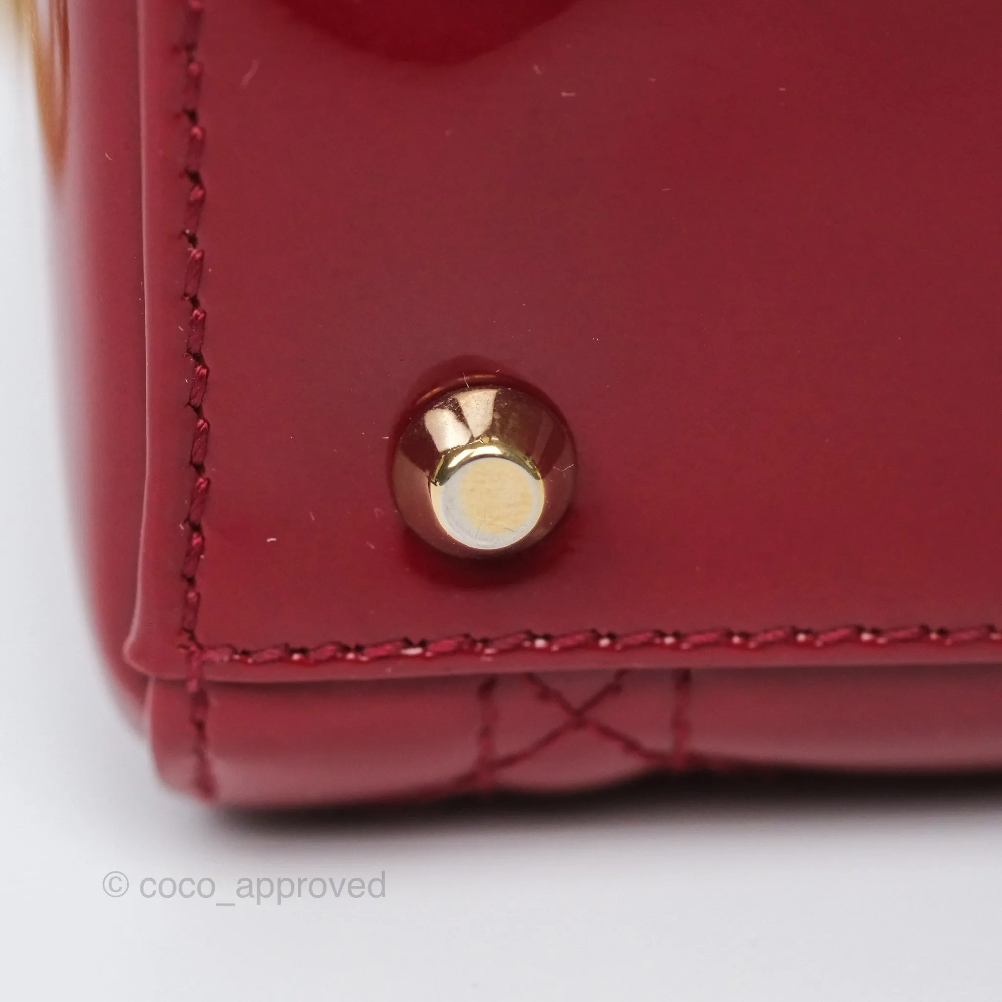 Christian Dior Mini Lady Dior Red Patent Cannage Gold Hardware