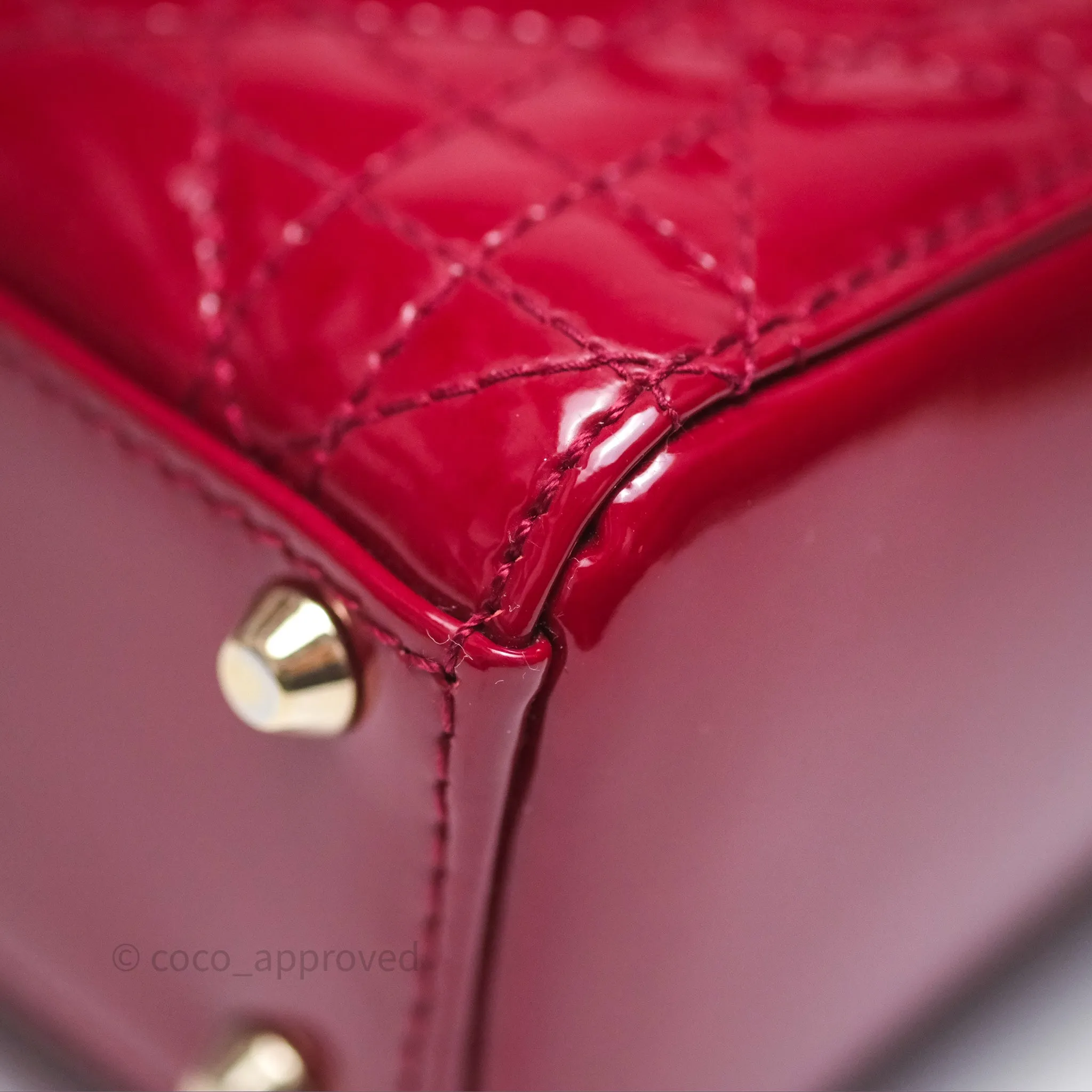 Christian Dior Mini Lady Dior Red Patent Cannage Gold Hardware
