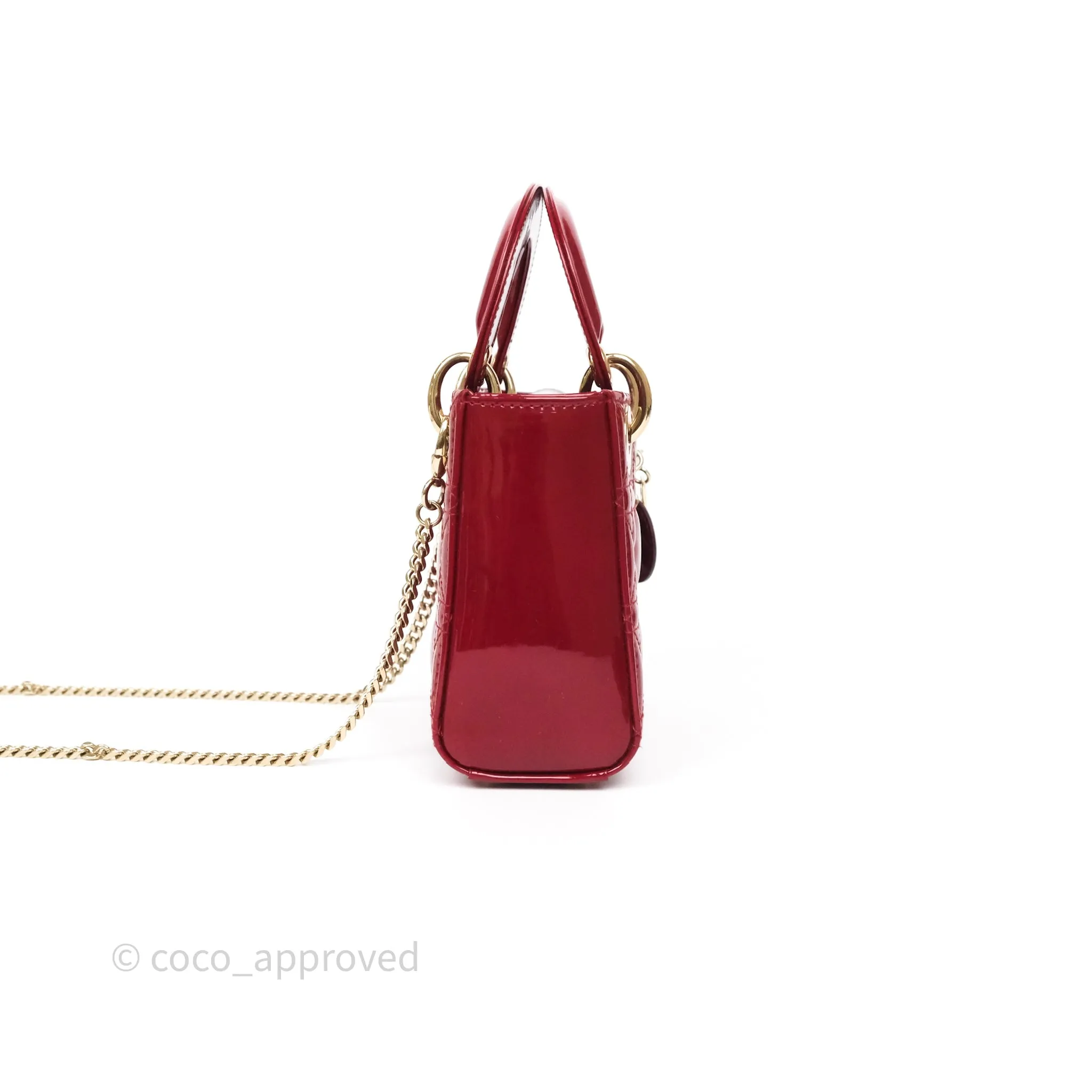 Christian Dior Mini Lady Dior Red Patent Cannage Gold Hardware