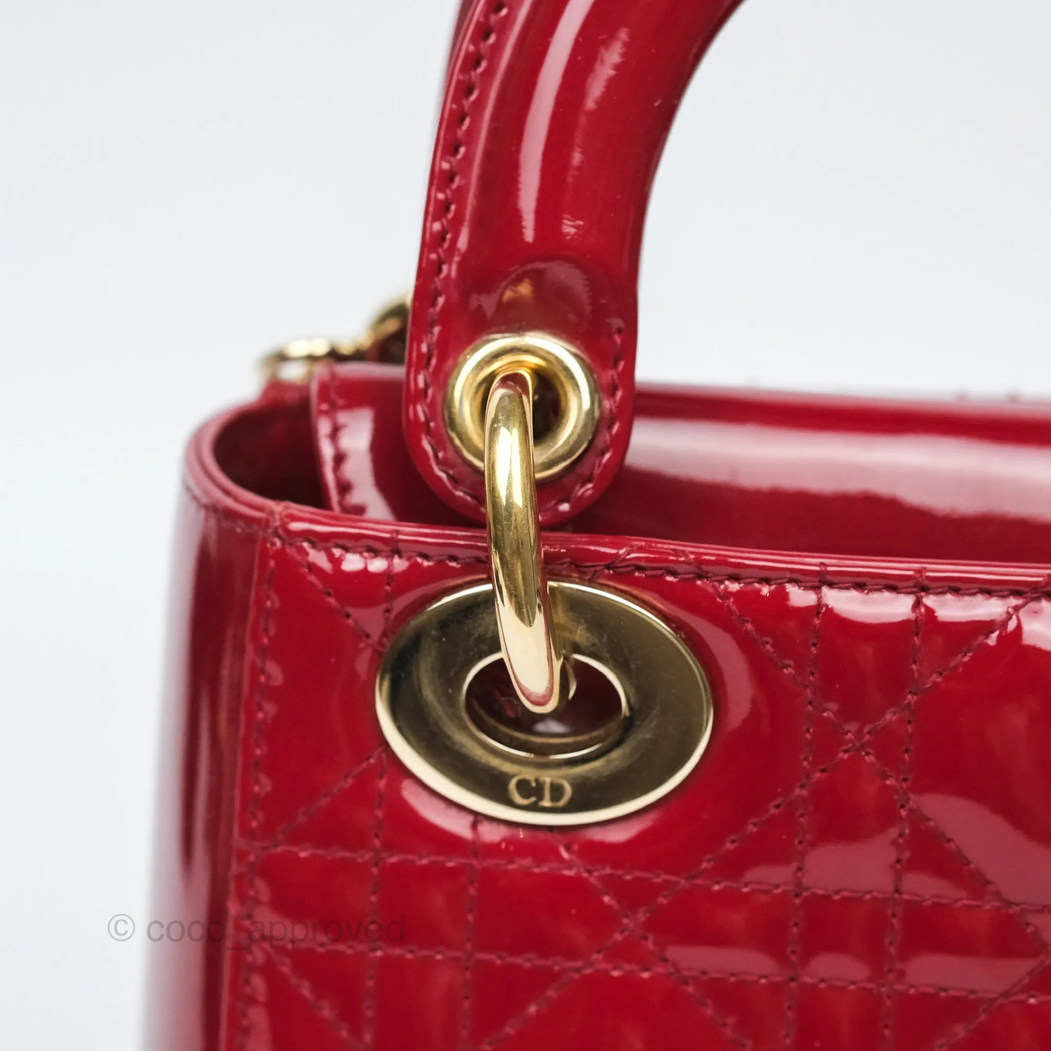 Christian Dior Mini Lady Dior Red Patent Cannage Gold Hardware