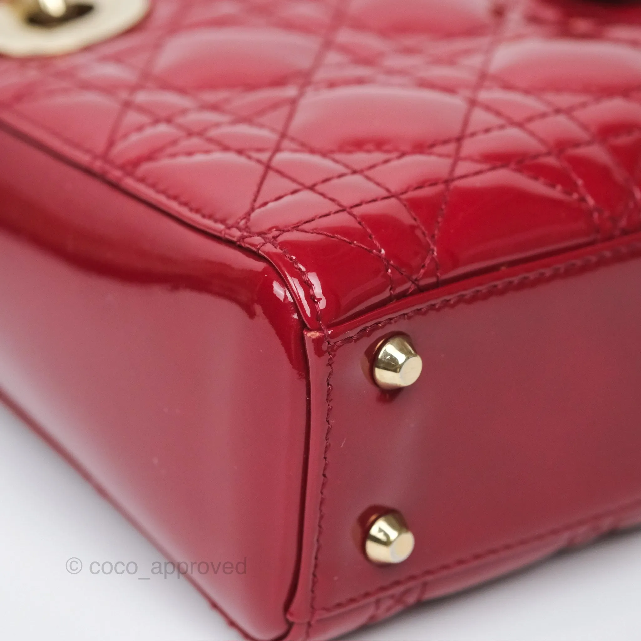 Christian Dior Mini Lady Dior Red Patent Cannage Gold Hardware