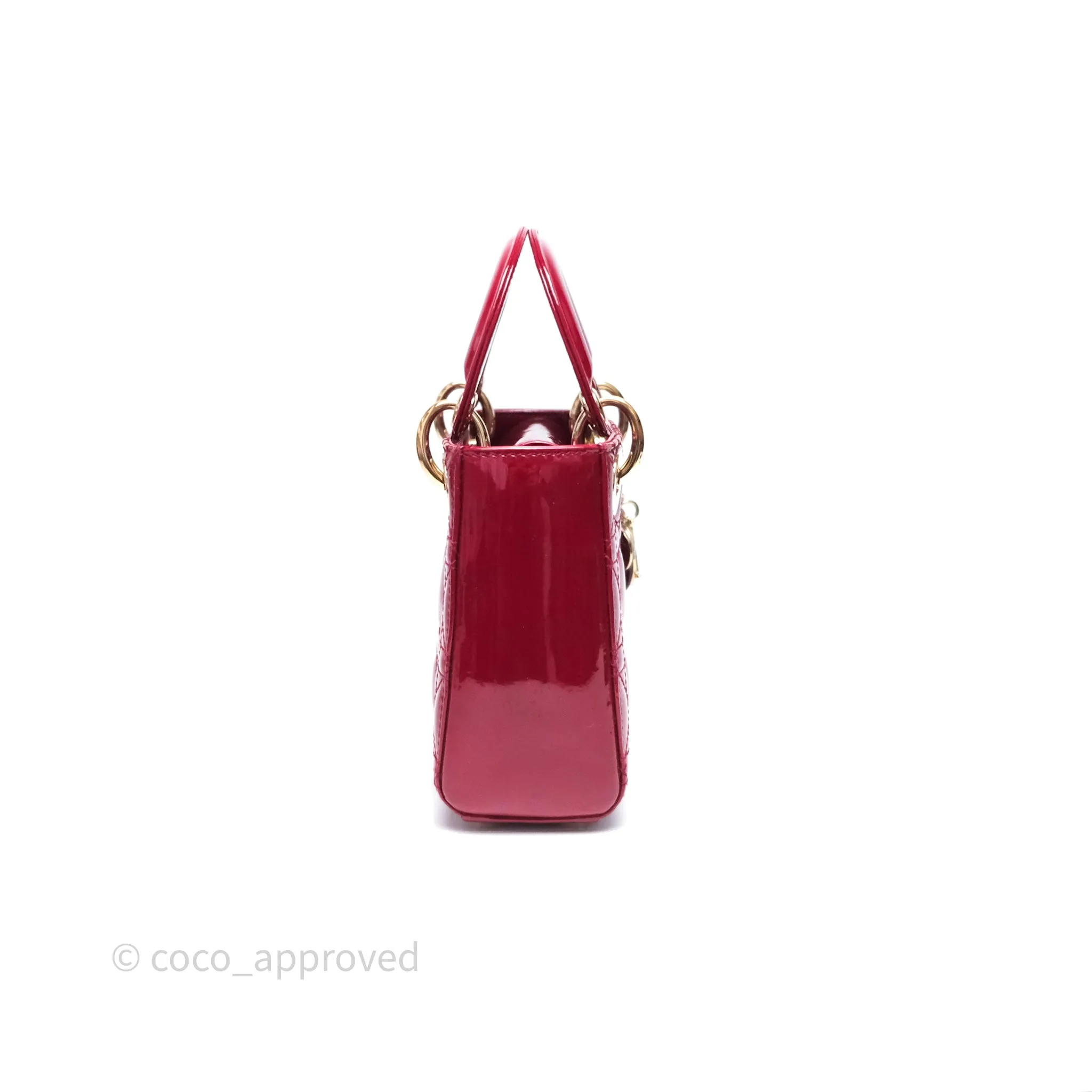 Christian Dior Mini Lady Dior Red Patent Cannage Gold Hardware