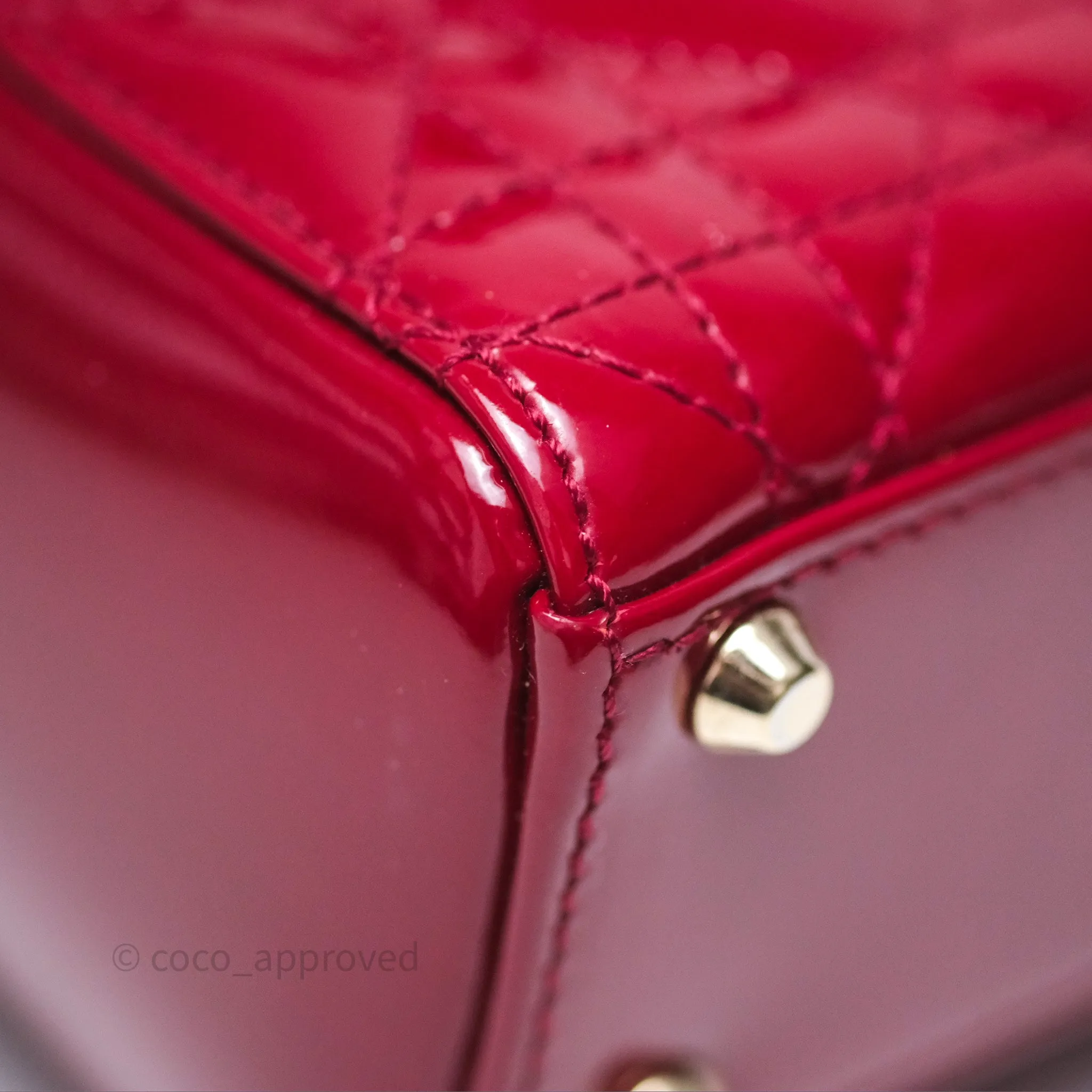 Christian Dior Mini Lady Dior Red Patent Cannage Gold Hardware