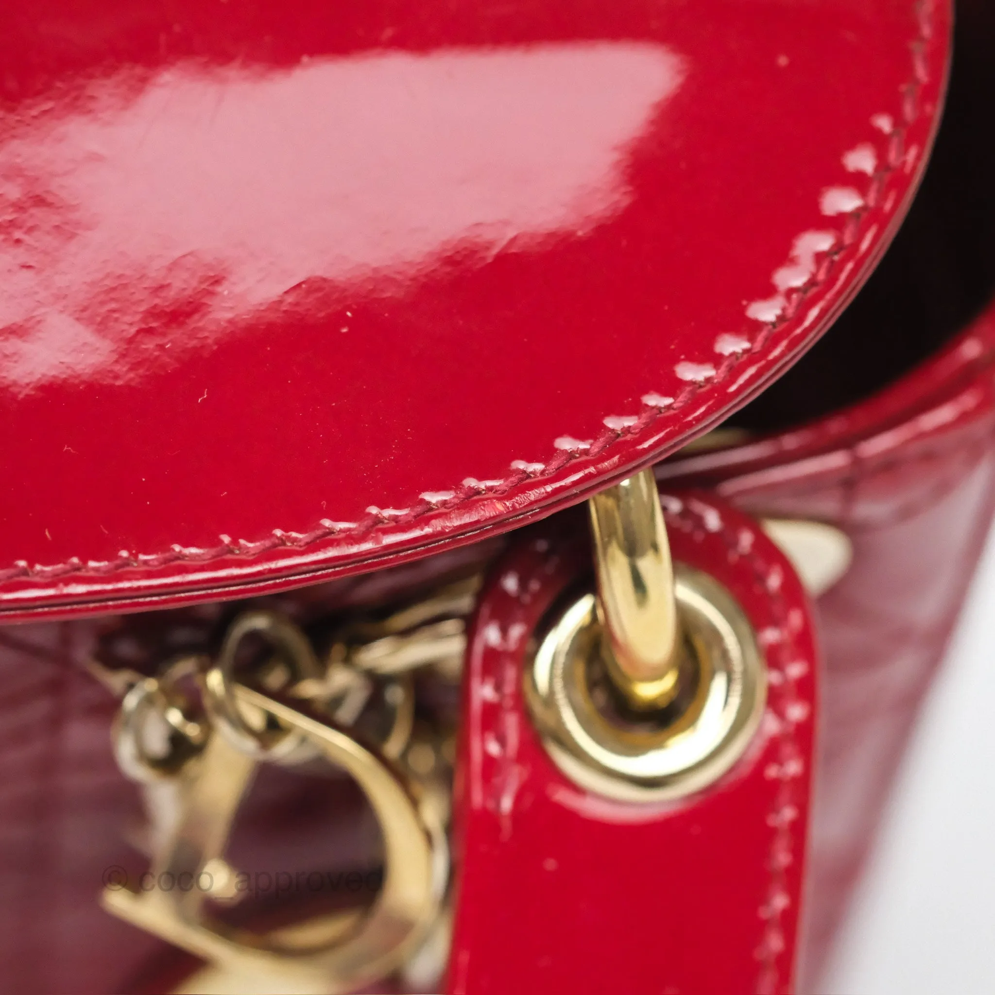 Christian Dior Mini Lady Dior Red Patent Cannage Gold Hardware