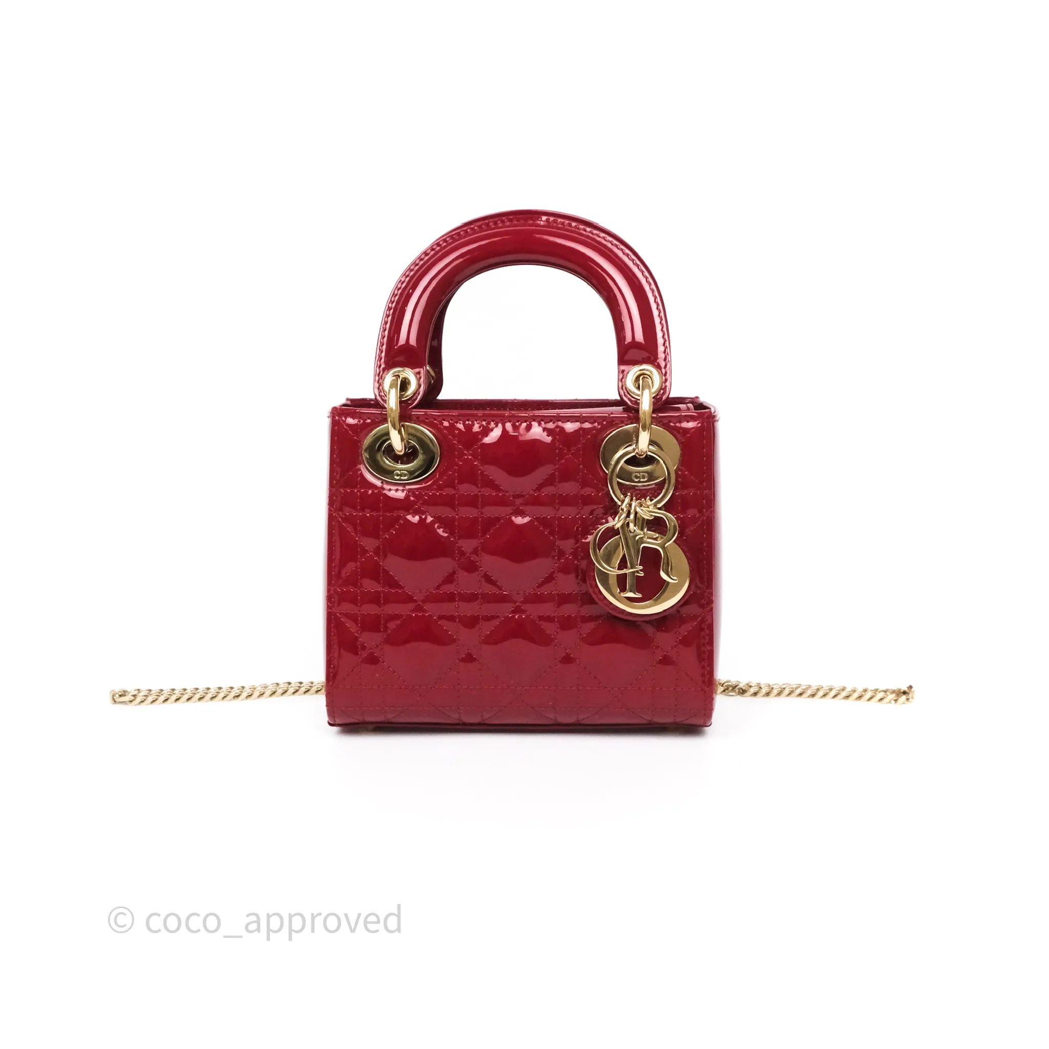 Christian Dior Mini Lady Dior Red Patent Cannage Gold Hardware