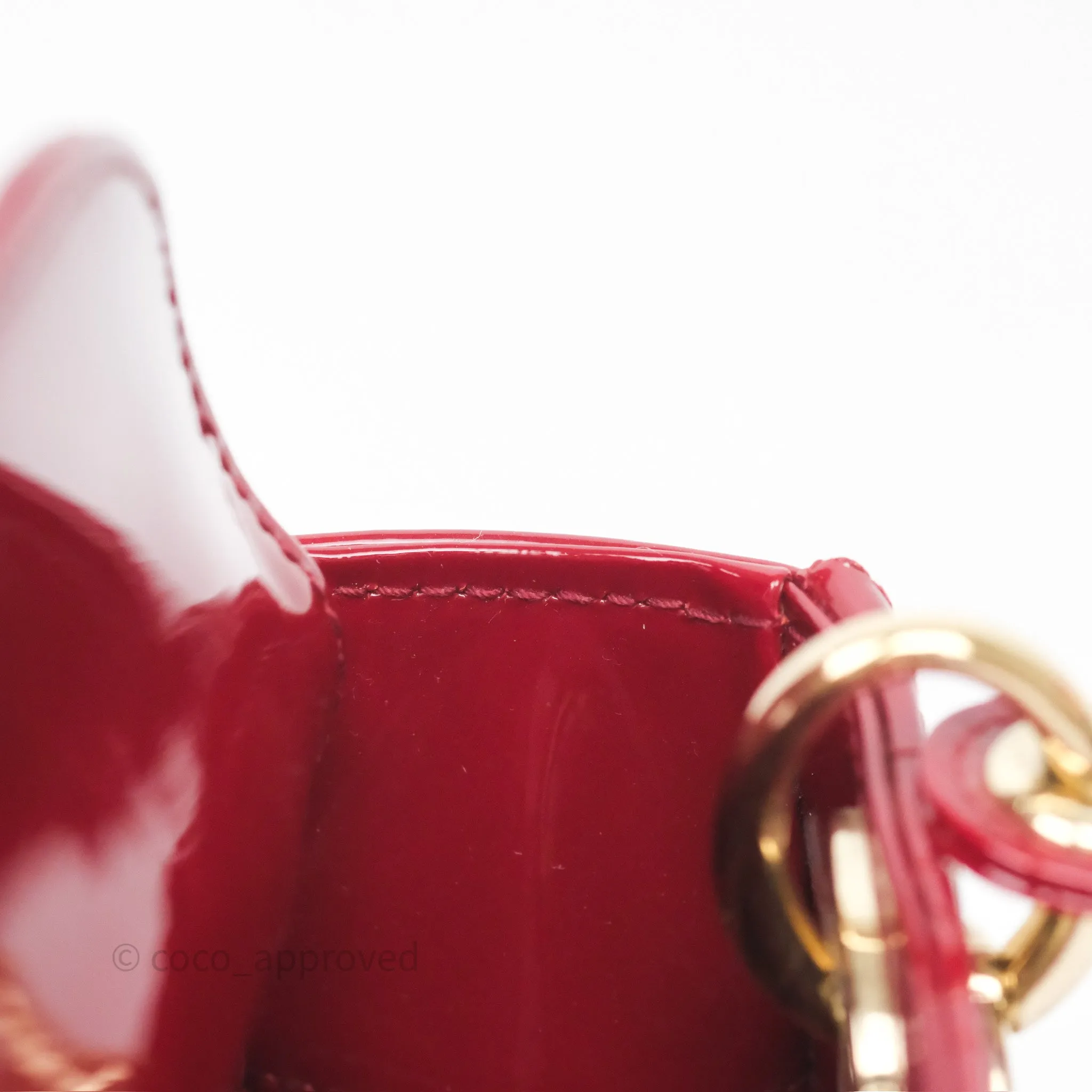 Christian Dior Mini Lady Dior Red Patent Cannage Gold Hardware