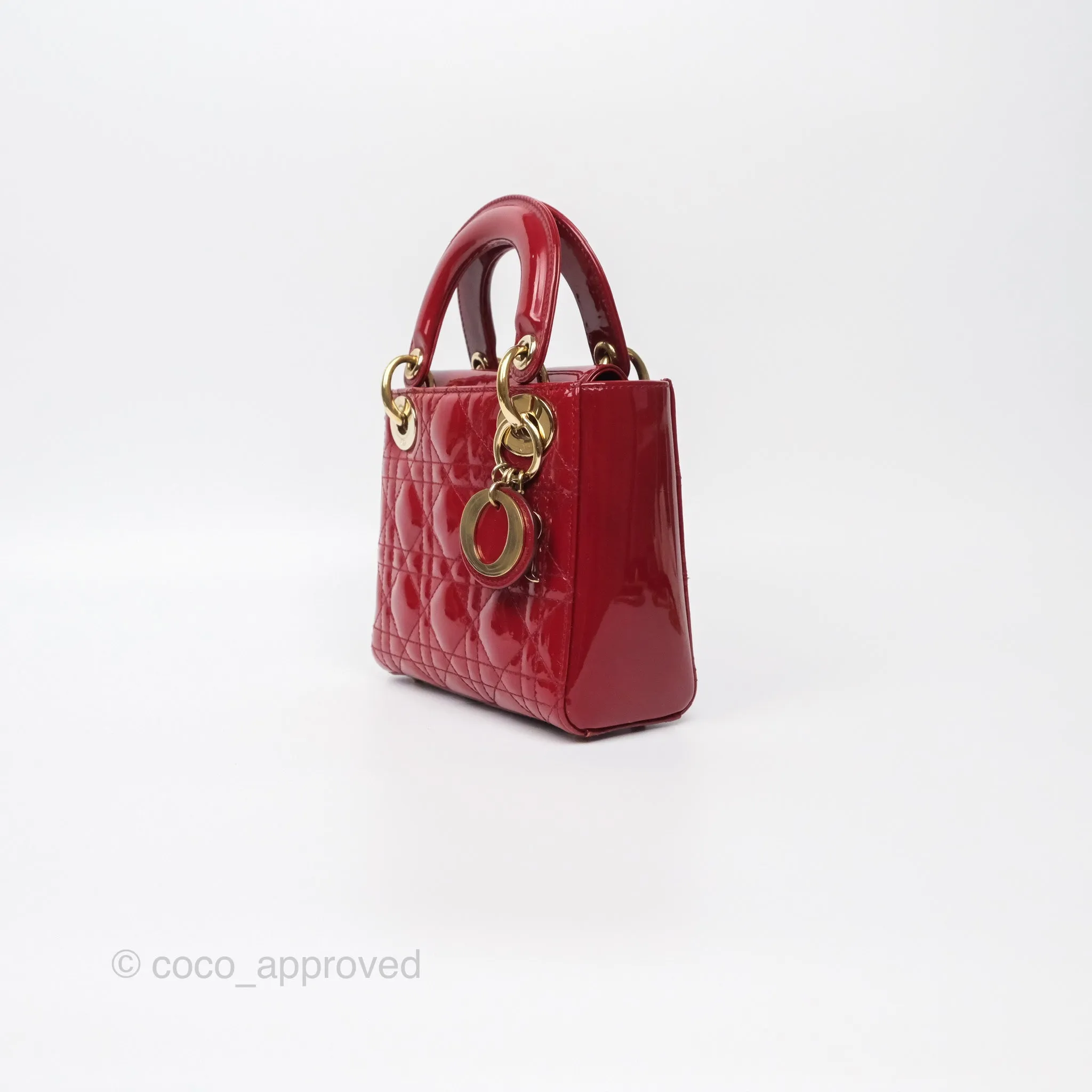 Christian Dior Mini Lady Dior Red Patent Cannage Gold Hardware