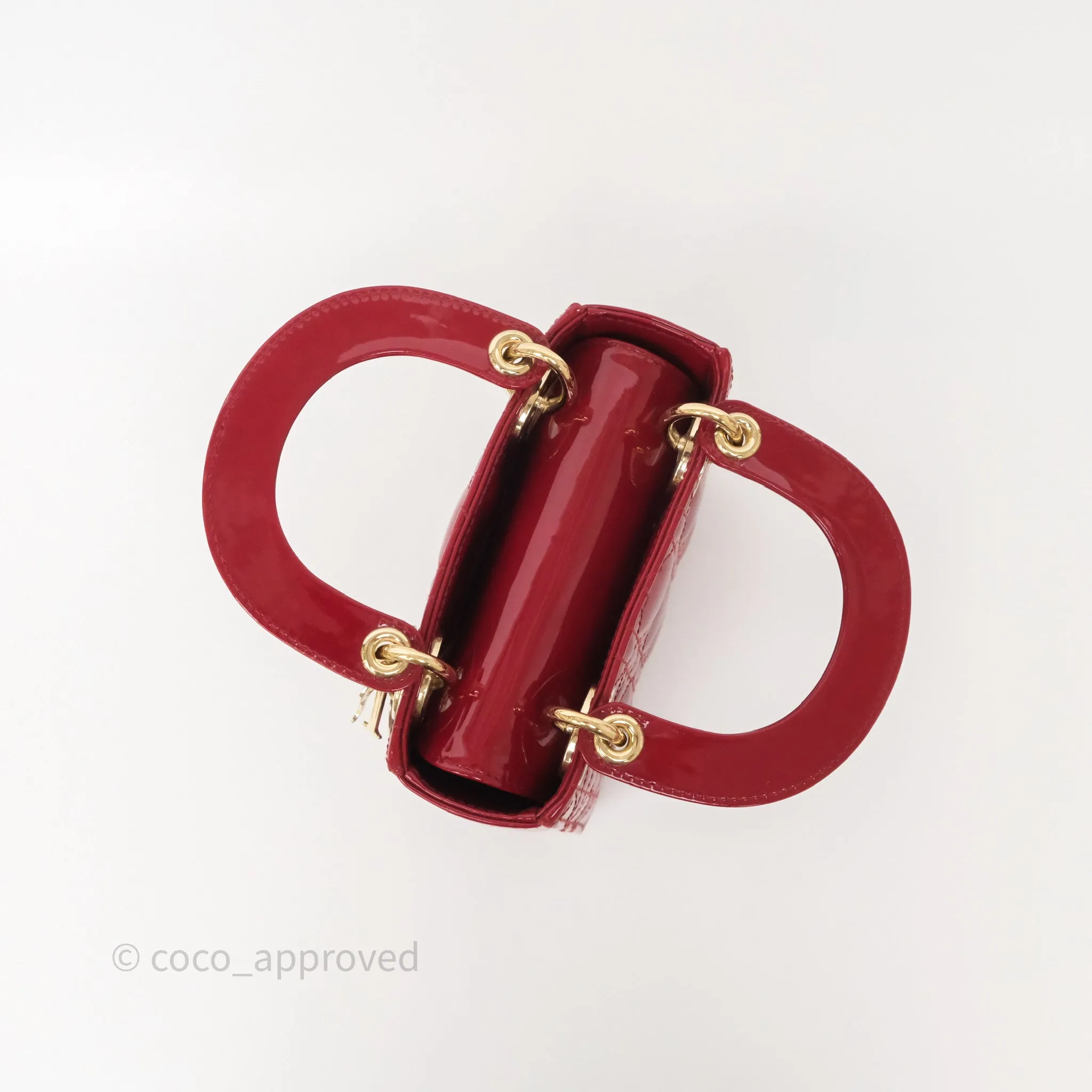 Christian Dior Mini Lady Dior Red Patent Cannage Gold Hardware