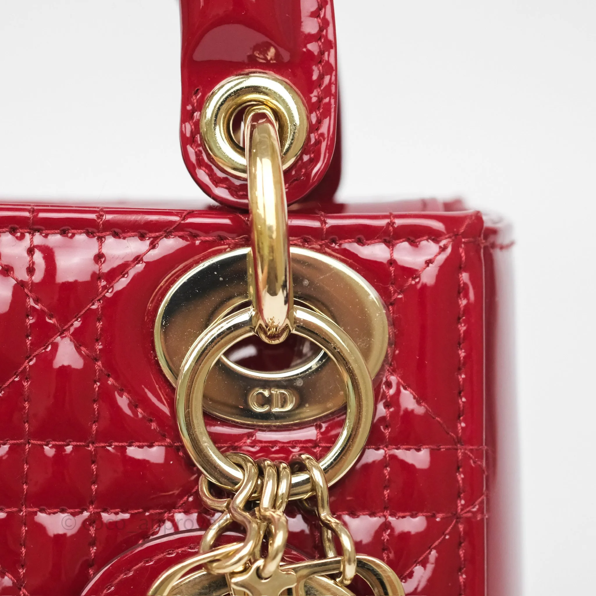 Christian Dior Mini Lady Dior Red Patent Cannage Gold Hardware