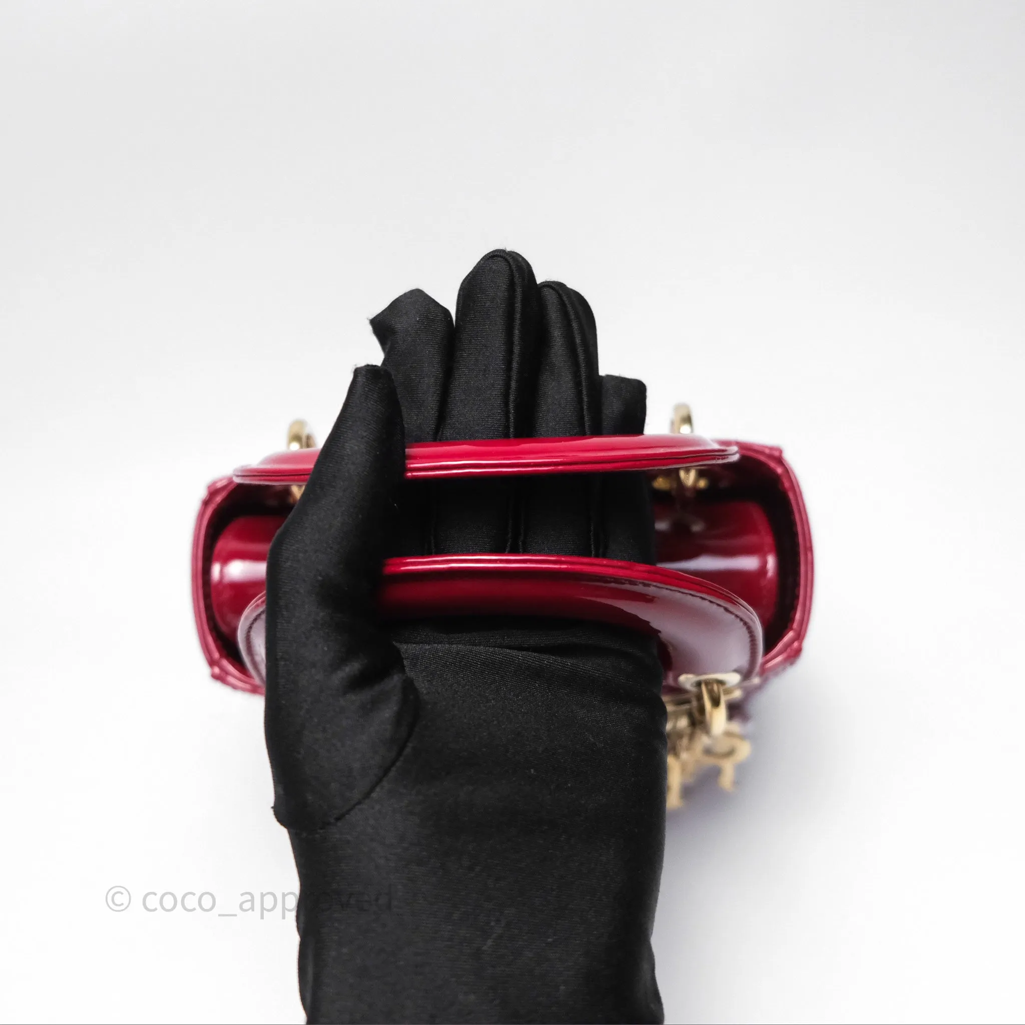 Christian Dior Mini Lady Dior Red Patent Cannage Gold Hardware