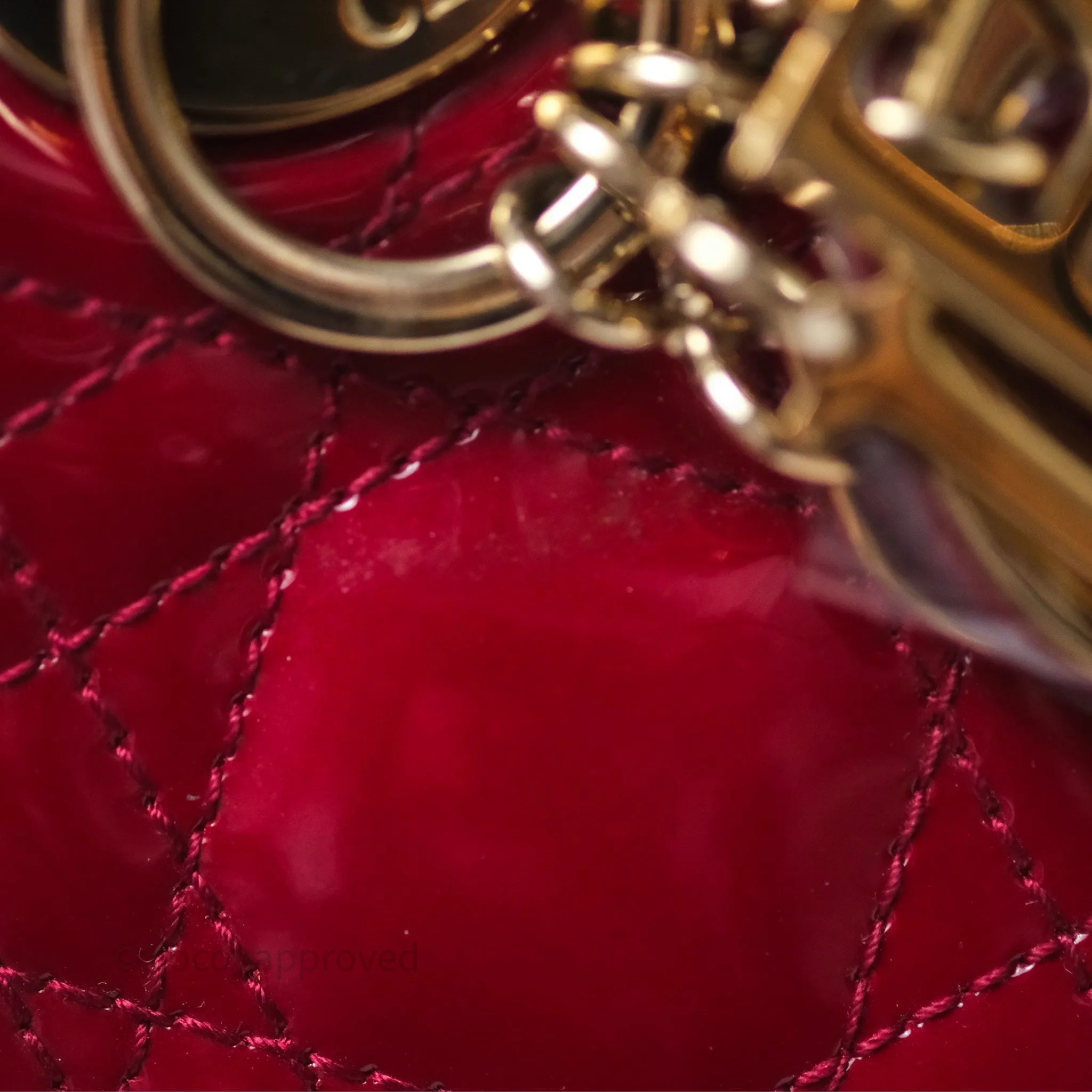 Christian Dior Mini Lady Dior Red Patent Cannage Gold Hardware