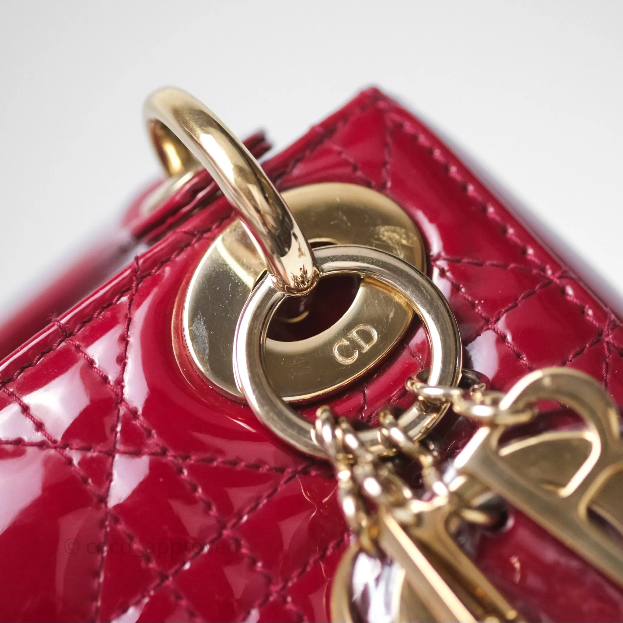 Christian Dior Mini Lady Dior Red Patent Cannage Gold Hardware