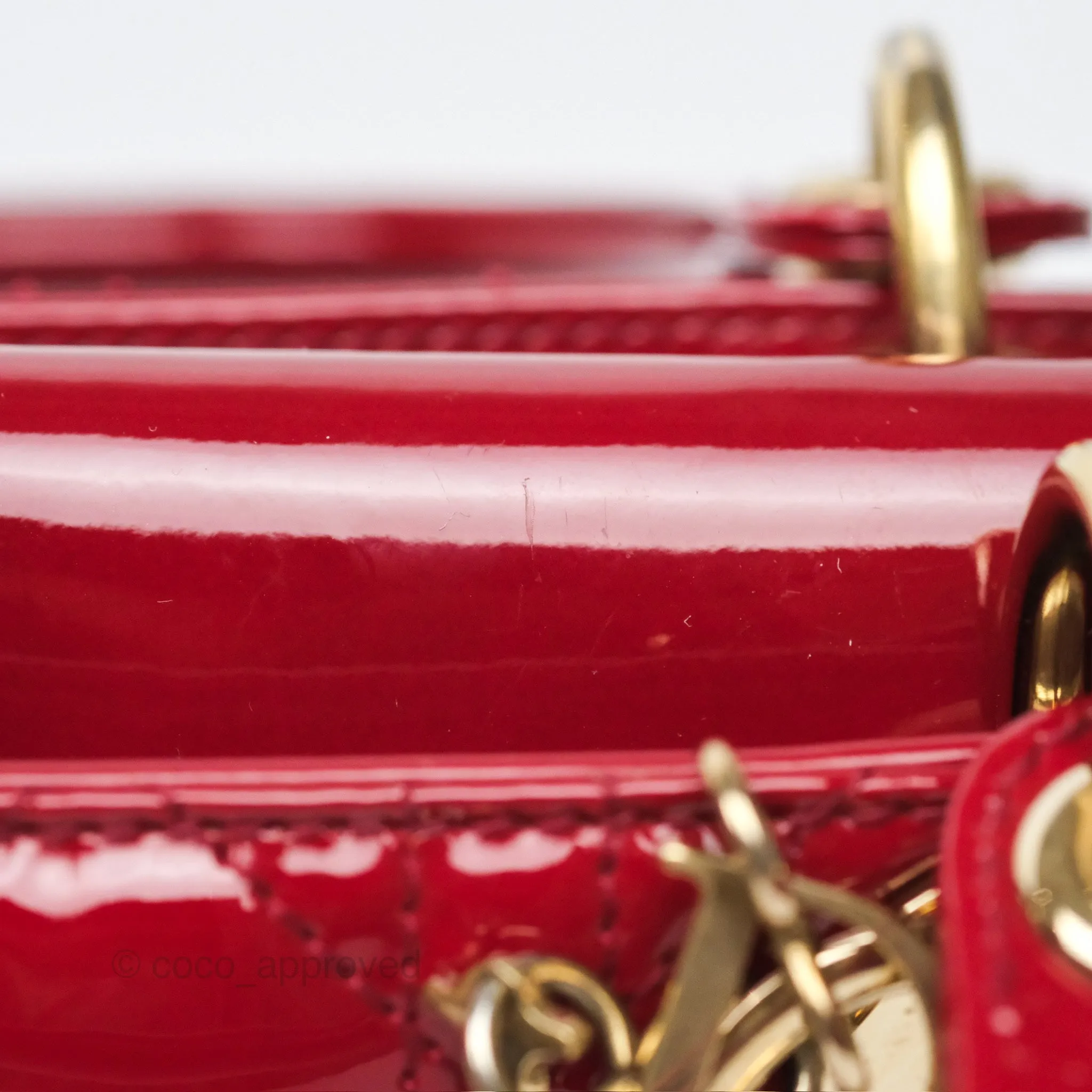 Christian Dior Mini Lady Dior Red Patent Cannage Gold Hardware