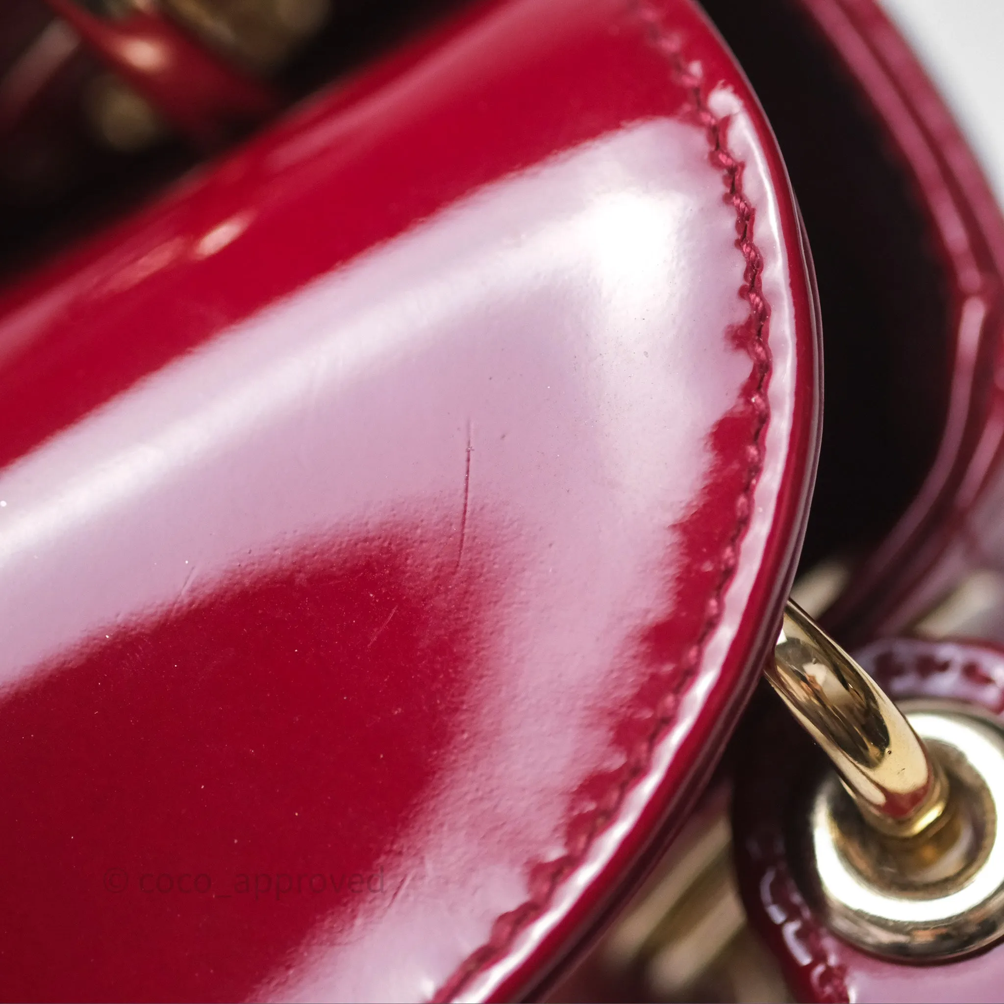 Christian Dior Mini Lady Dior Red Patent Cannage Gold Hardware