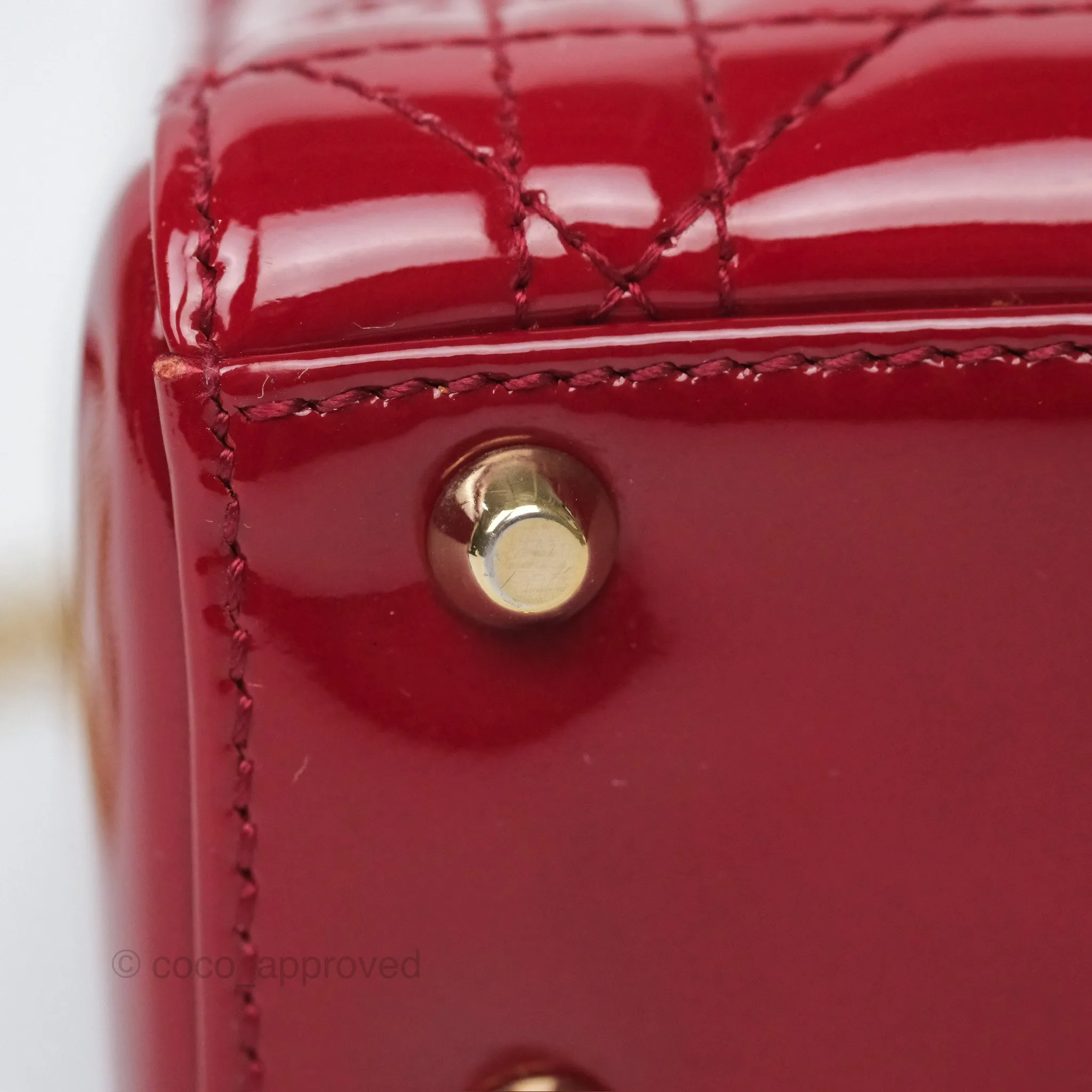Christian Dior Mini Lady Dior Red Patent Cannage Gold Hardware