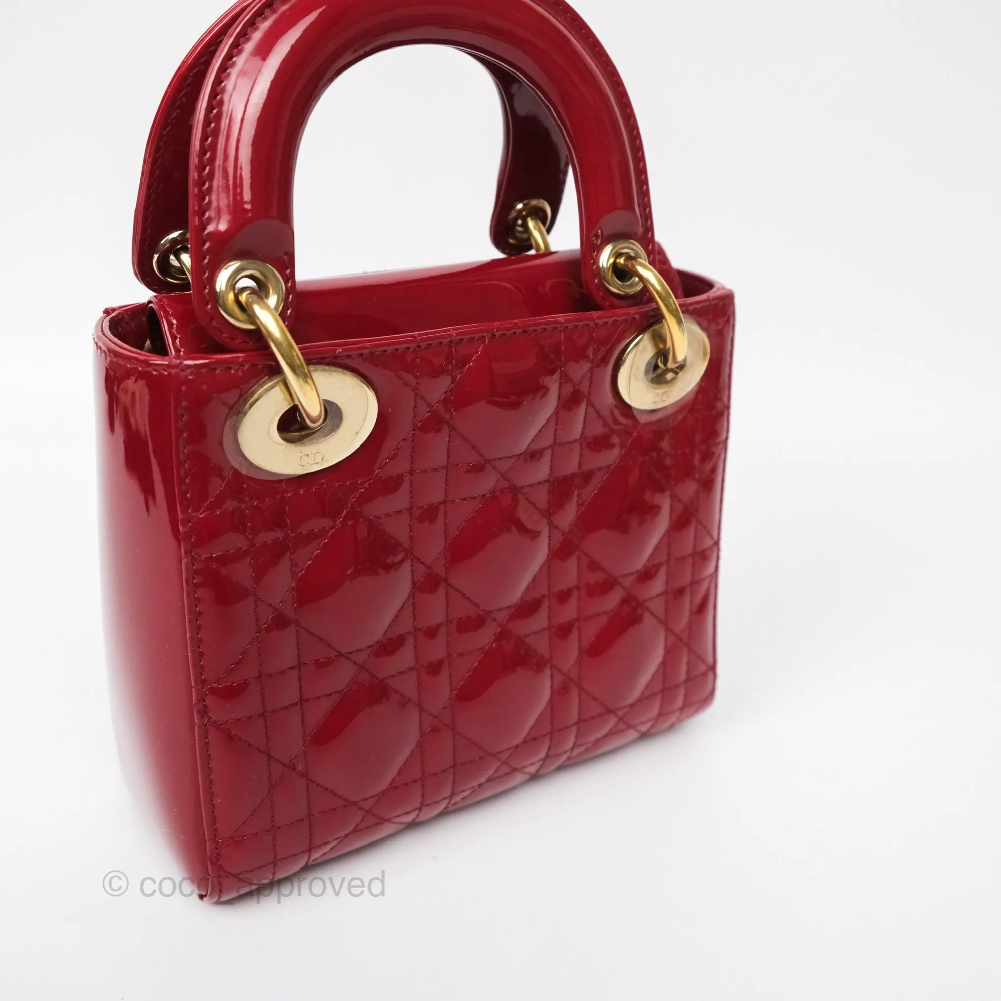 Christian Dior Mini Lady Dior Red Patent Cannage Gold Hardware