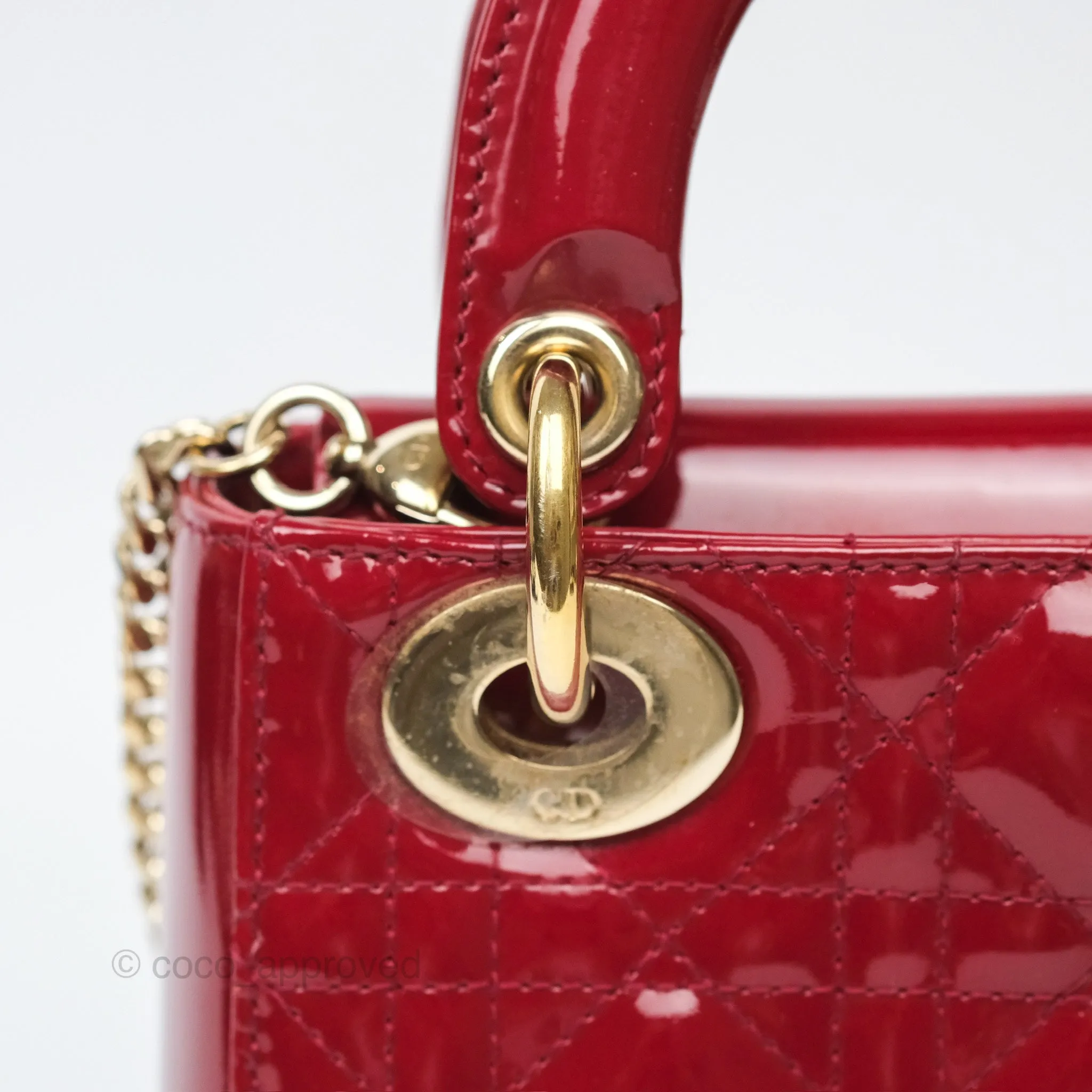 Christian Dior Mini Lady Dior Red Patent Cannage Gold Hardware