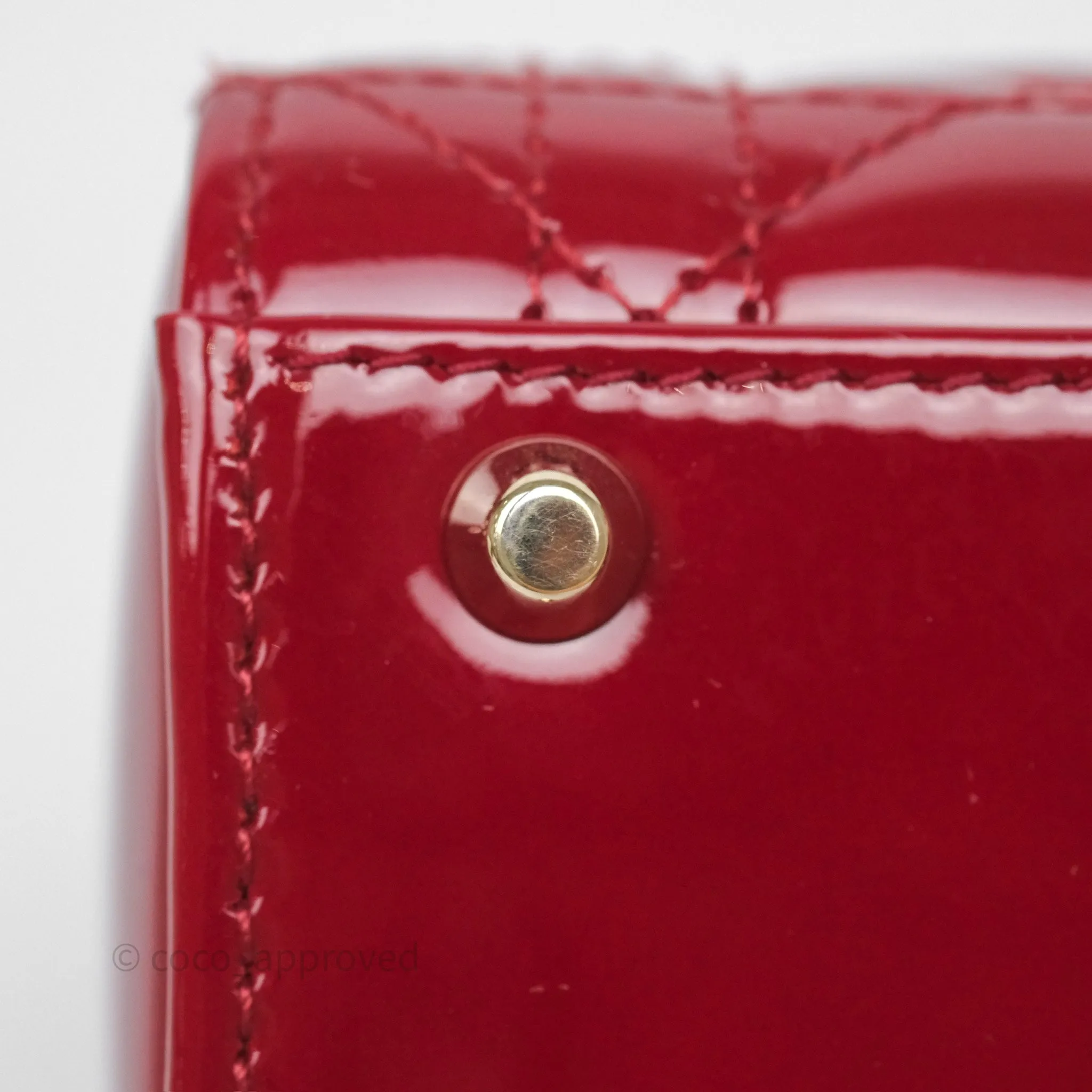 Christian Dior Mini Lady Dior Red Patent Cannage Gold Hardware
