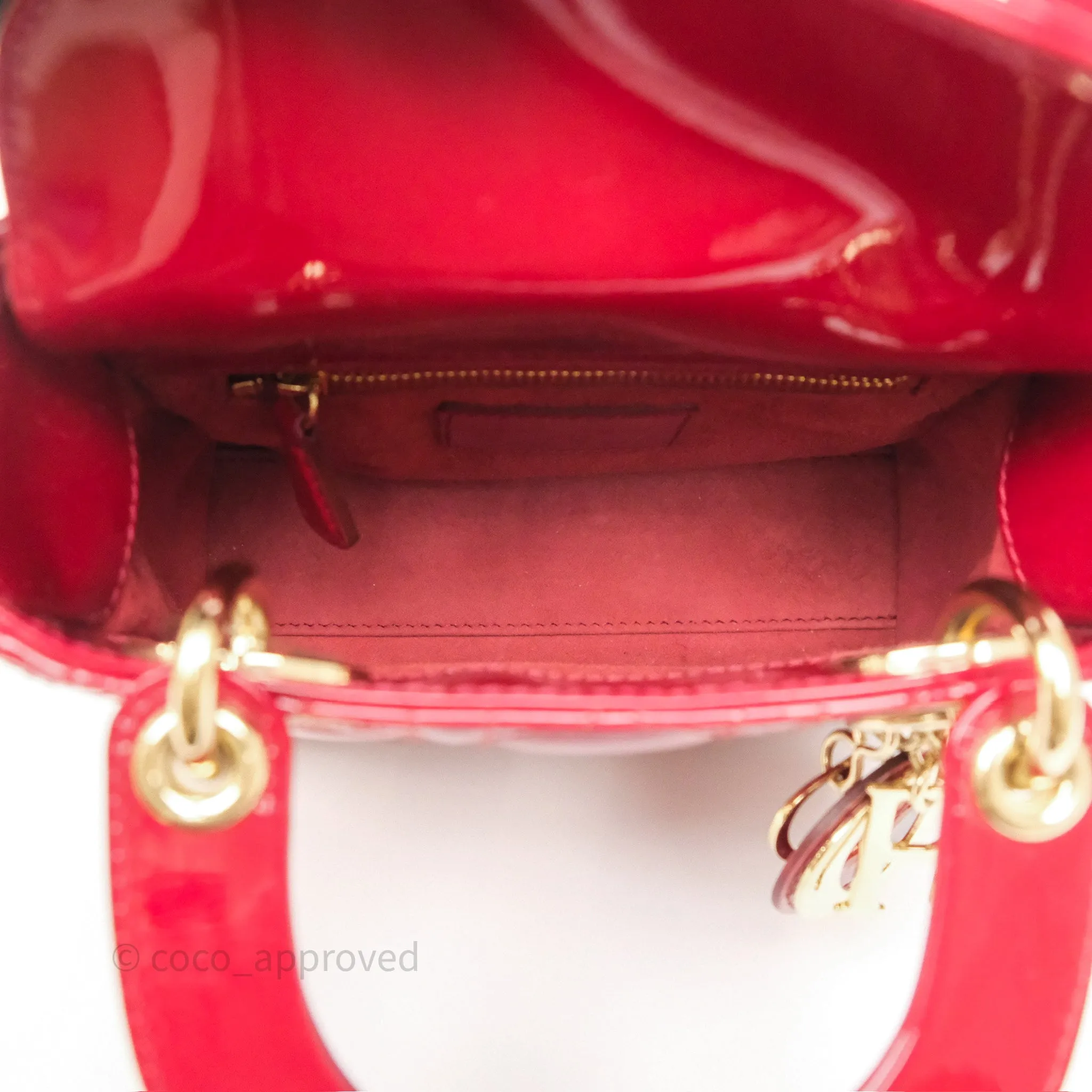 Christian Dior Mini Lady Dior Red Patent Cannage Gold Hardware