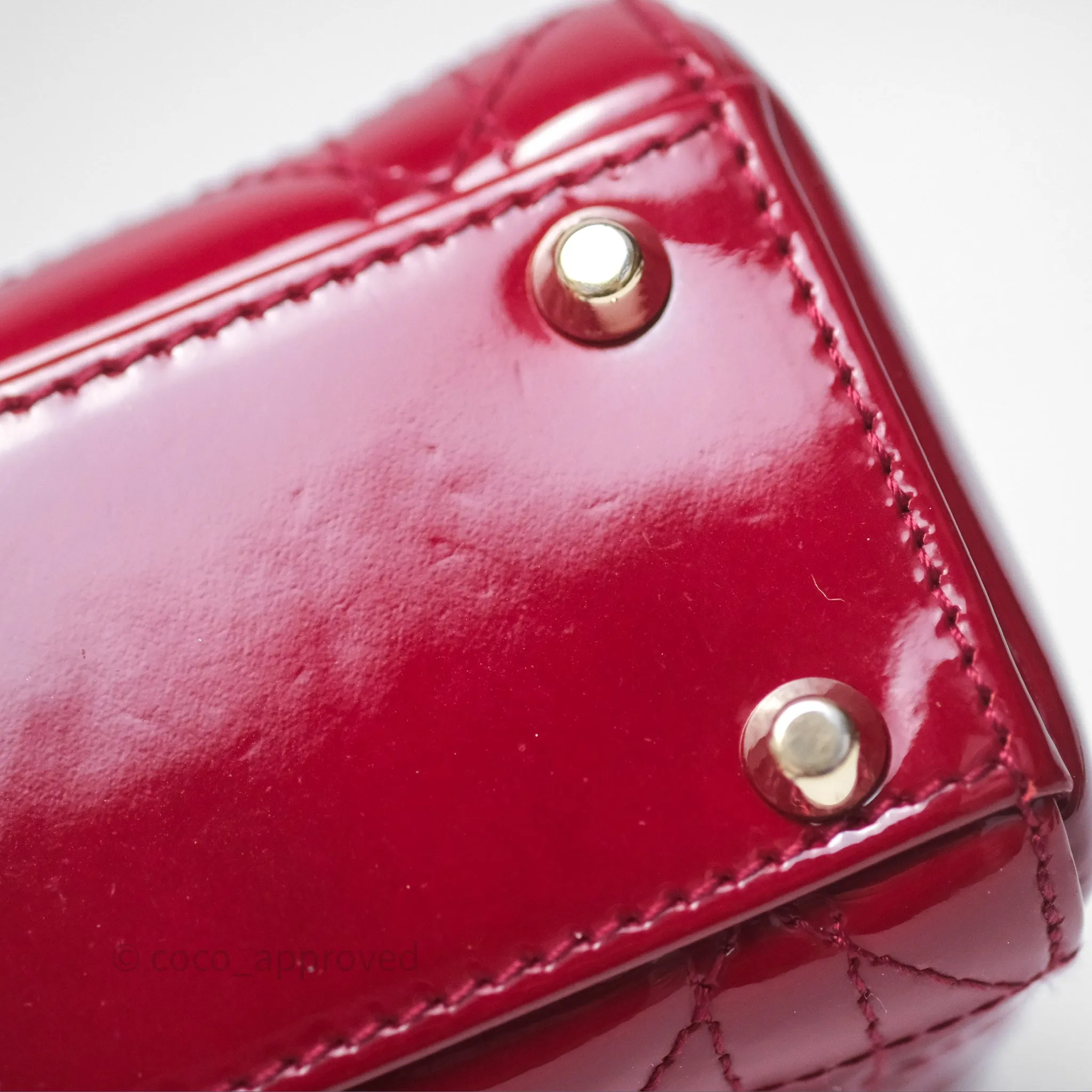 Christian Dior Mini Lady Dior Red Patent Cannage Gold Hardware