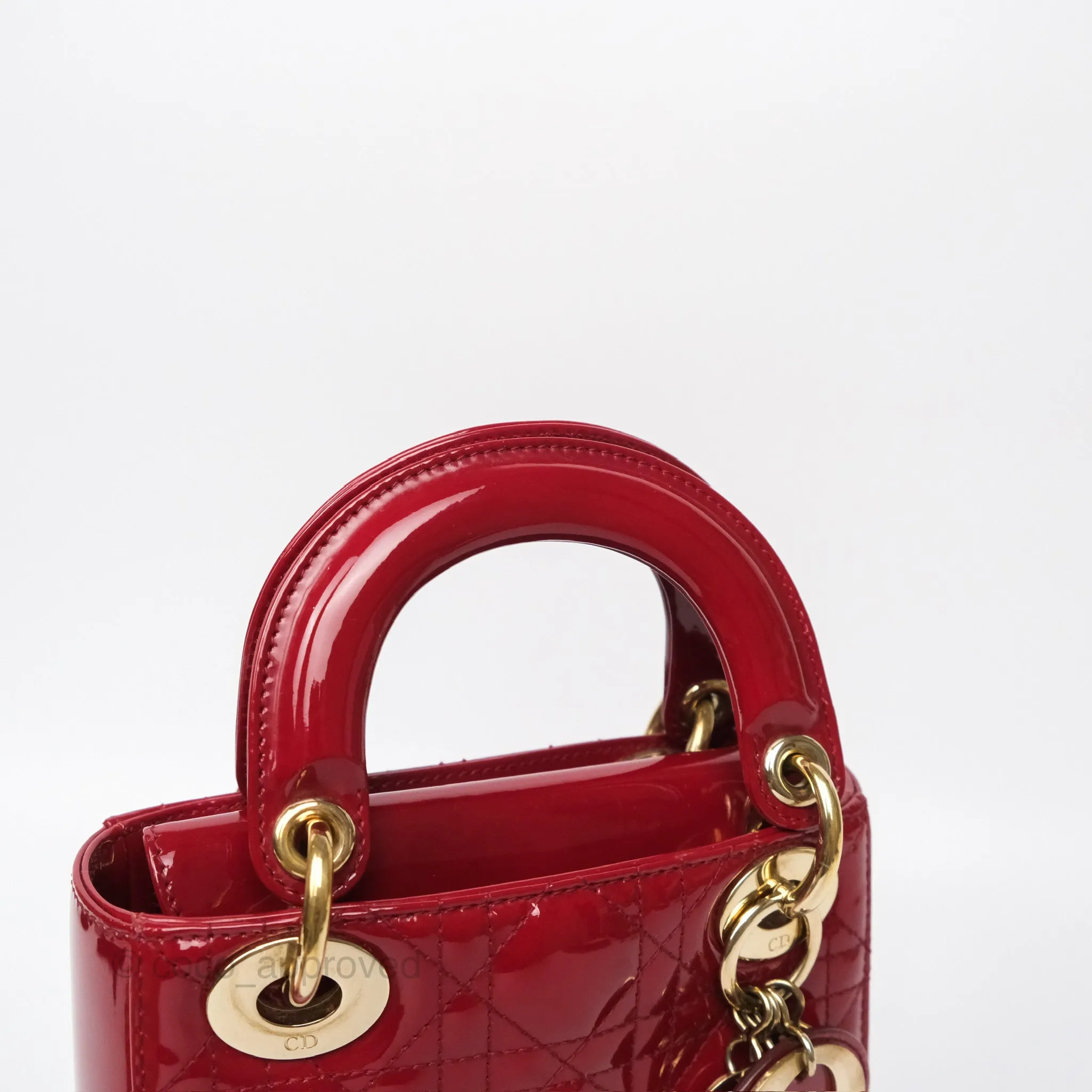 Christian Dior Mini Lady Dior Red Patent Cannage Gold Hardware